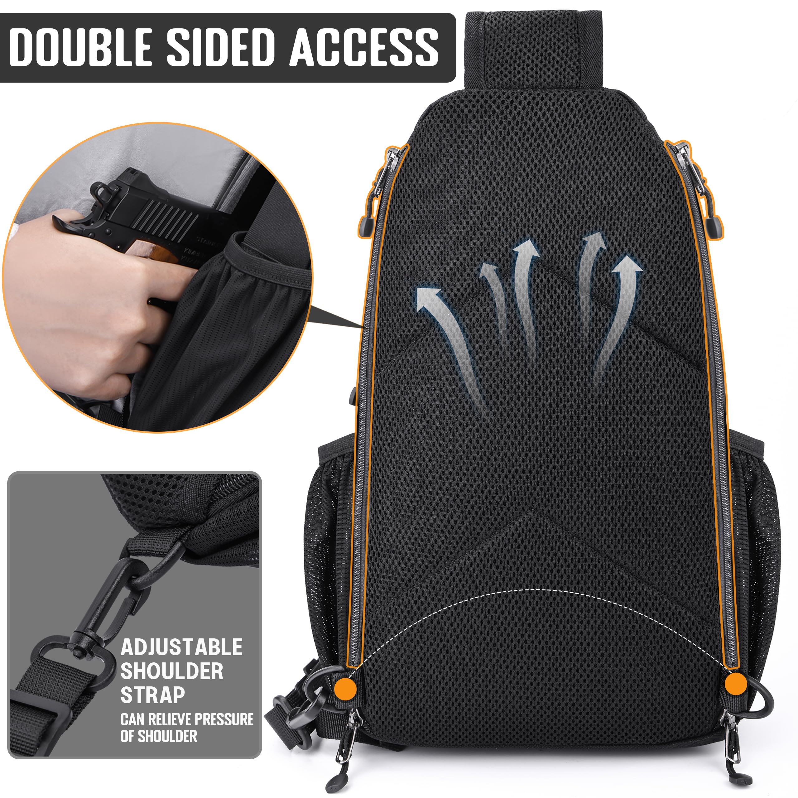 Concealed Carry Sling Backpack for Men - YKK Zipper Crossbody Bag with Gun Holster | EDC, Travel & Hiking Chest Pack | Perfect for Outdoor Adventures & Everyday Carry