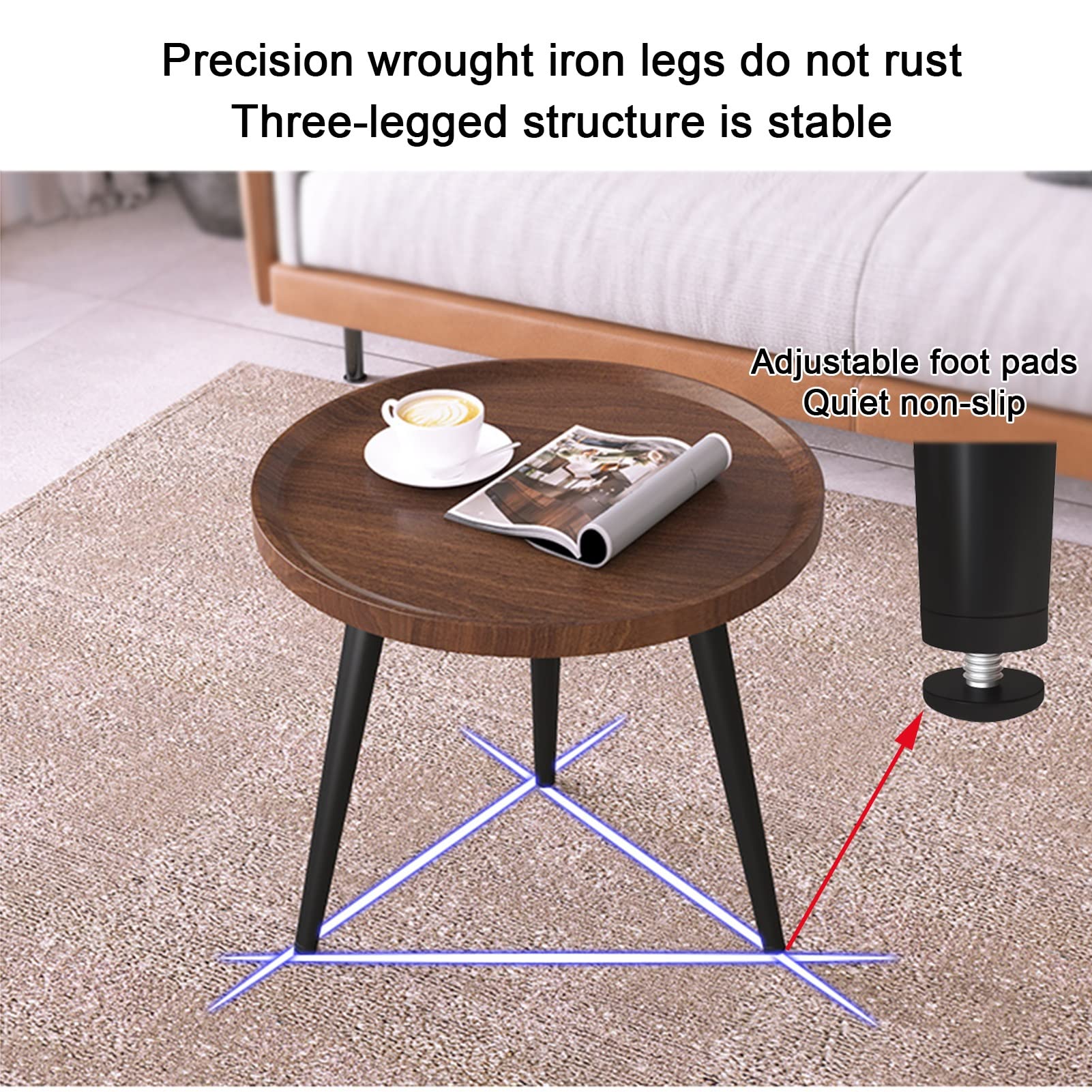 Modern Round Wood Nesting Coffee Table Set of 2 - Adjustable Height Accent Side Tables for Living Room, Bedroom, Balcony | Sofa End Tables, Nightstands | White Finish for Contemporary Home Decor