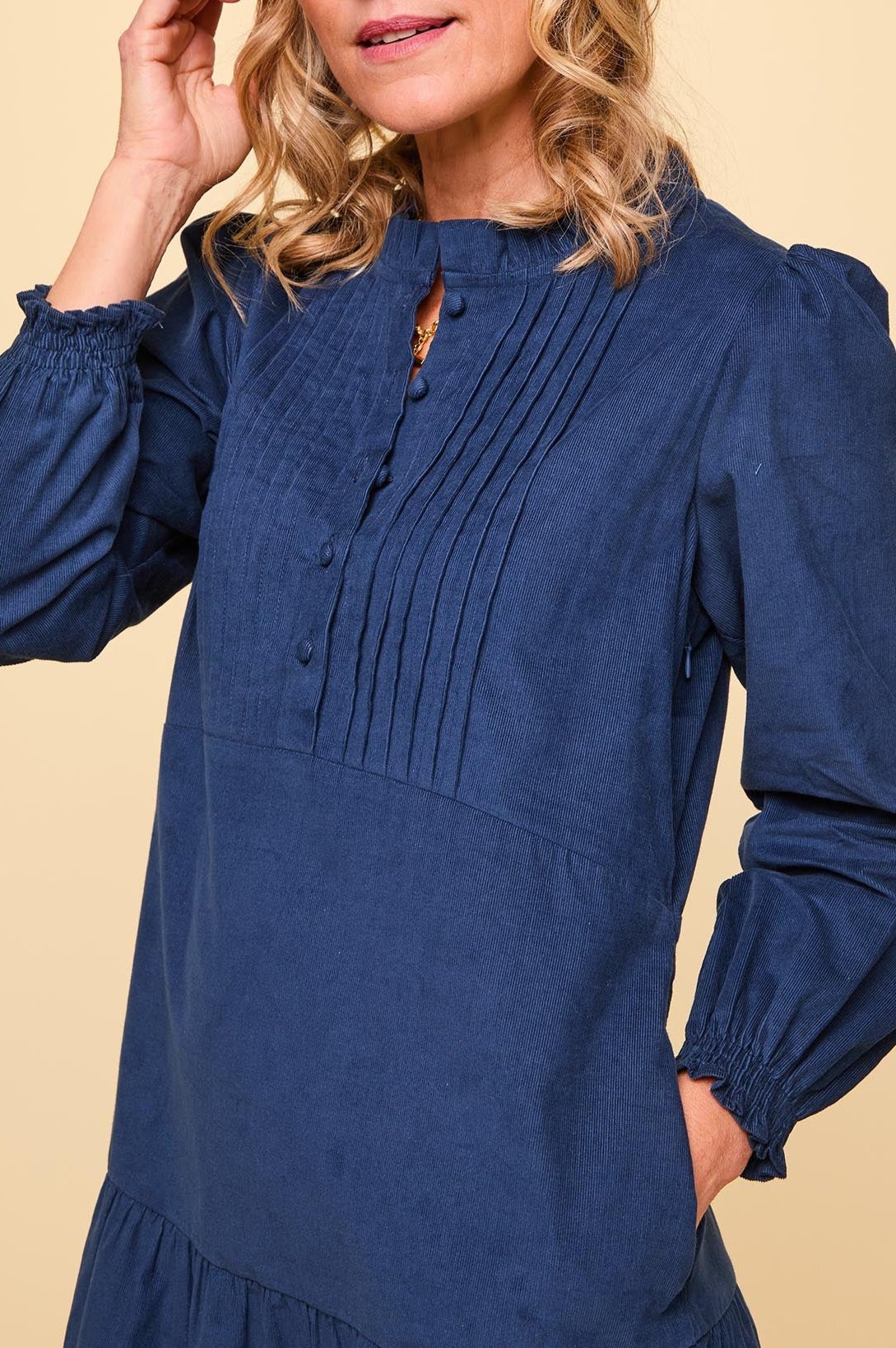 Stylish Women's Corduroy Mini Dress in Navy Blue | Casual Fall Outfit for Brunch, Dates & Shopping