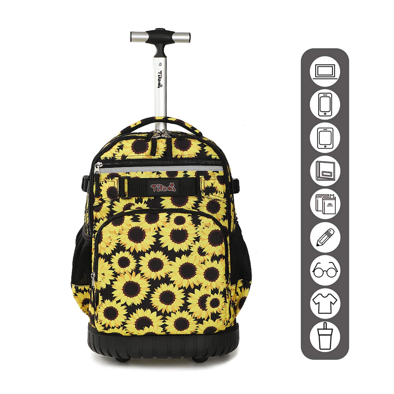 Tilami 19 Inch Rolling Backpack with Wheels & Detachable Lunch Bag - Wheeled Laptop Backpack for School, College, Travel & Work (Sunflower Yellow) - Perfect for Commuting, Business Trips & Campus Life