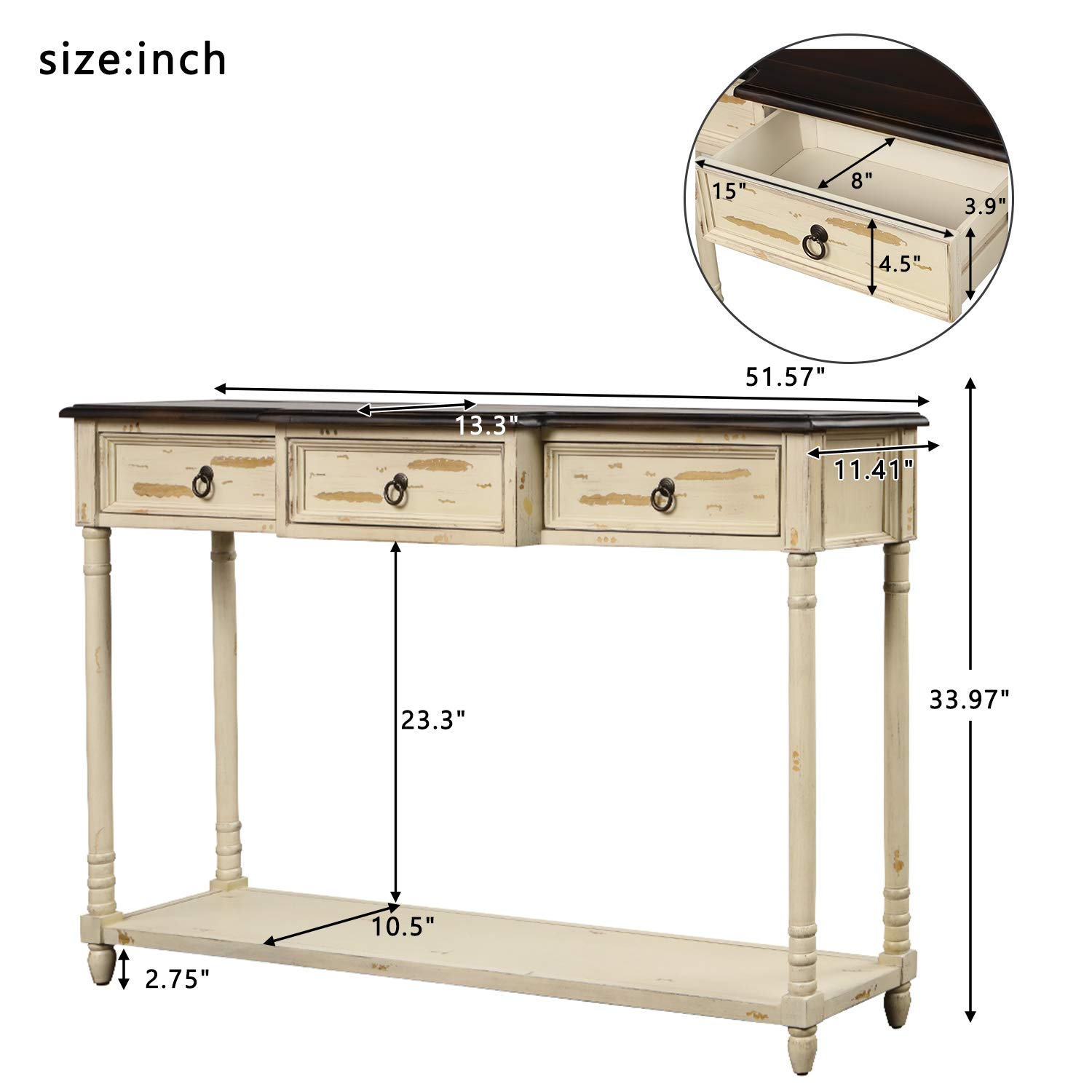 Rustic Wood Console Table with 3 Storage Drawers & Bottom Shelf - Sofa Table for Living Room, Entryway, Hallway - Easy Assembly Farmhouse Style (Beige) - Perfect for Small Spaces, Home Decor & Storage Solutions