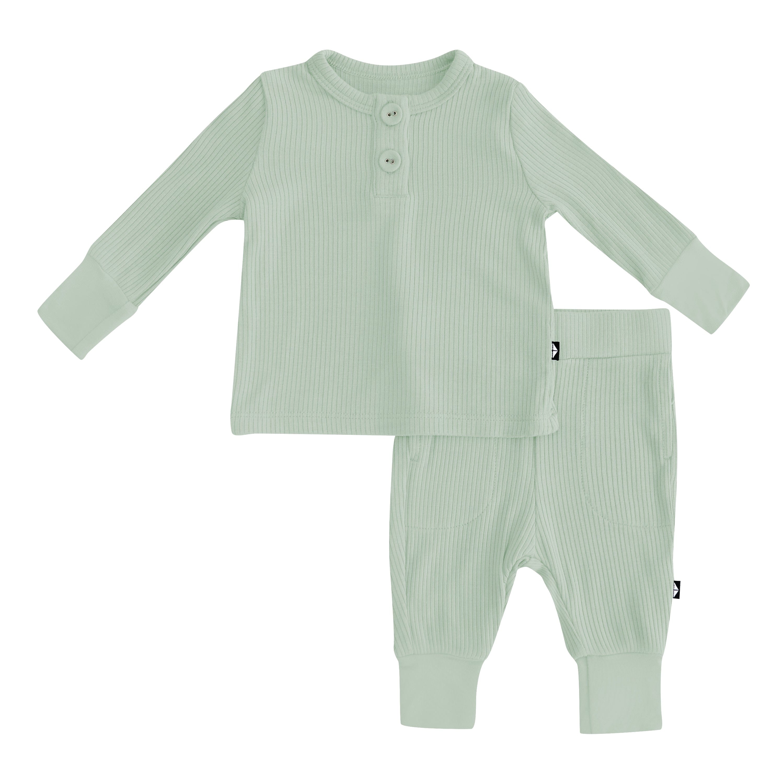 Soft Ribbed Infant Henley Set in Thyme Green - Cozy Baby Outfit for Playtime & Photo Shoots