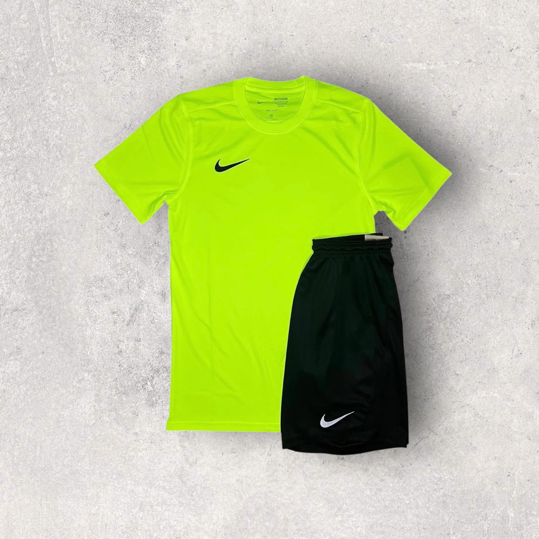 Nike Dri-FIT Performance T-Shirt & Shorts Set - Volt/Black for Running, Gym & Workout | Moisture-Wicking & Breathable Activewear