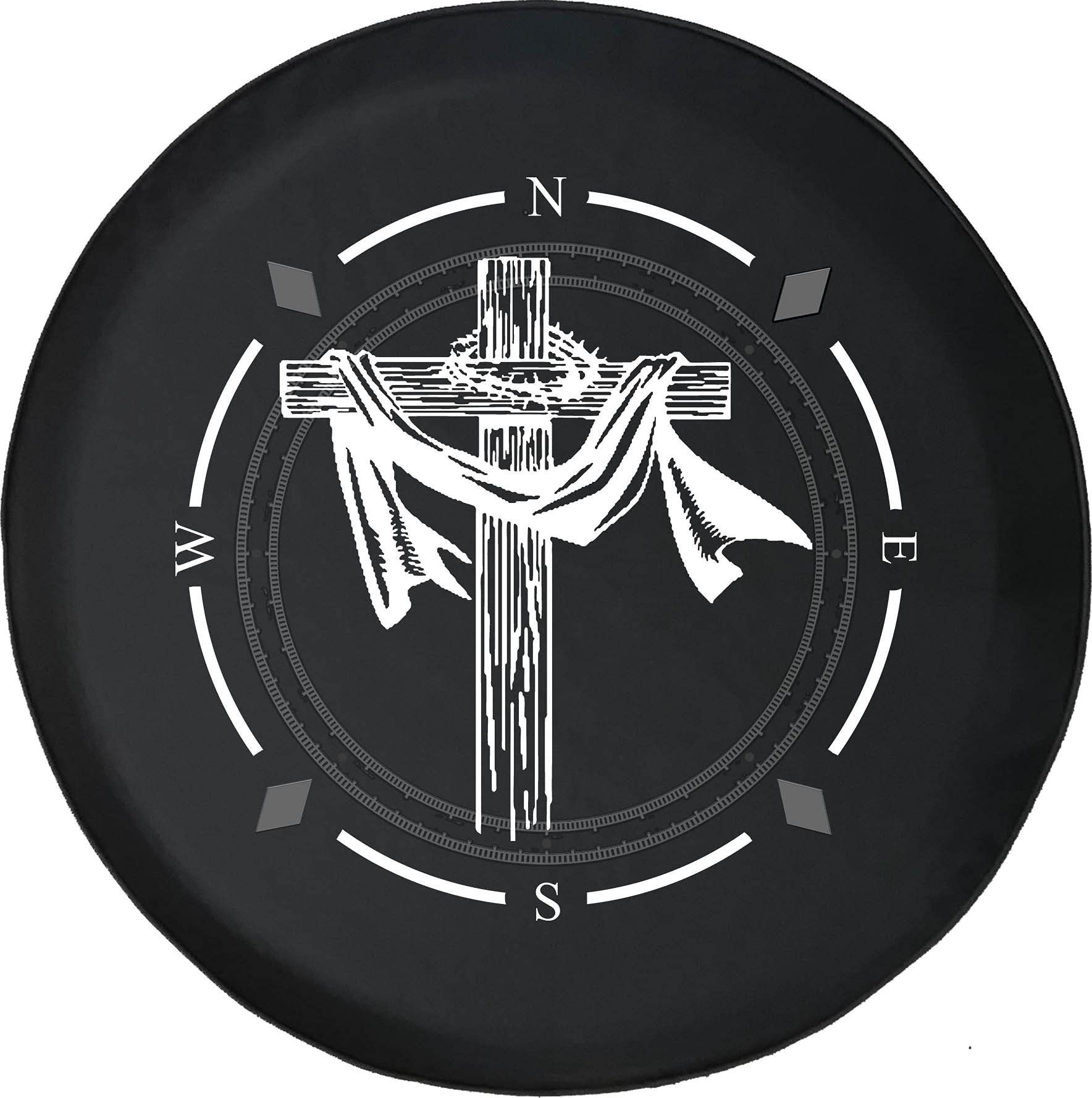 Premium American Unlimited Spare Tire Cover with Compass & Wooden Cross Design - Religious Crucifix & Crown of Thorns Wheel Cover for SUV, Trailer, RV Accessories - Perfect for Outdoor Adventures & Faith-Based Vehicle Customization