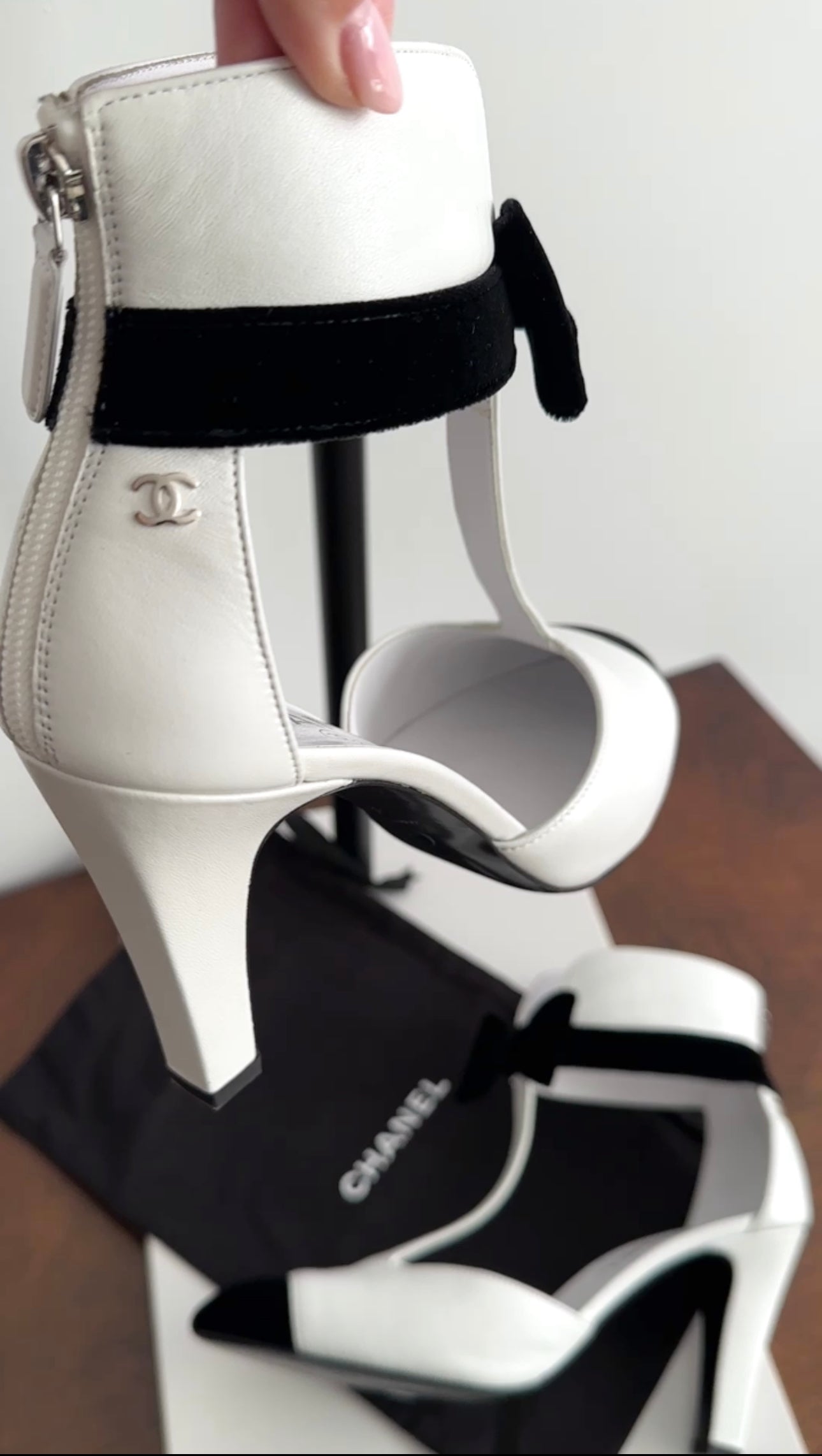 Chanel White Leather Black Velvet Cut-Out Cap Toe Ankle Boots Size 40C - Elegant Women's Fashion Boots for Parties, Weddings & Night Out