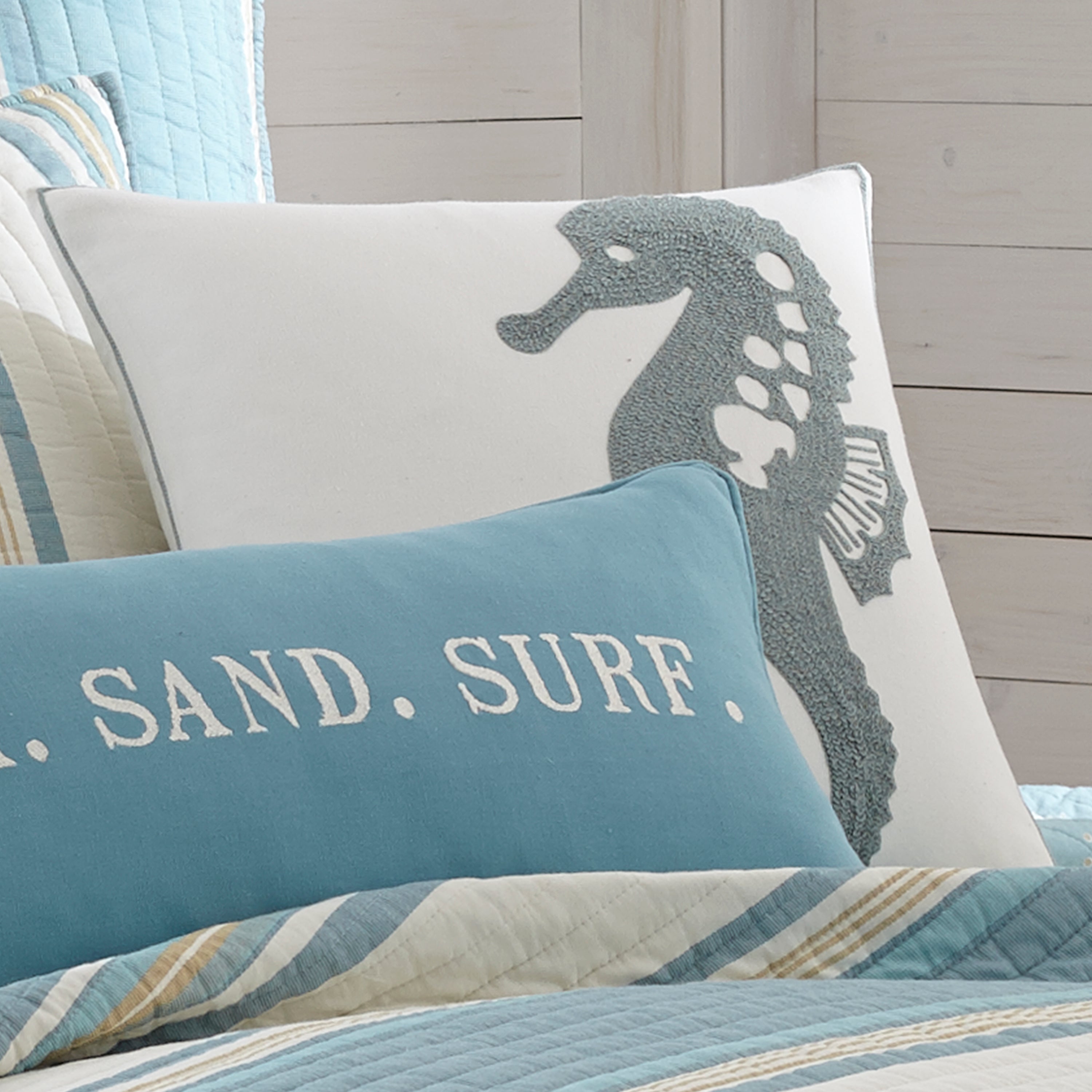 Blue Maui Seahorse Embroidered Throw Pillow Cover - Tropical Beach Decor for Living Room, Bedroom, or Outdoor Patio