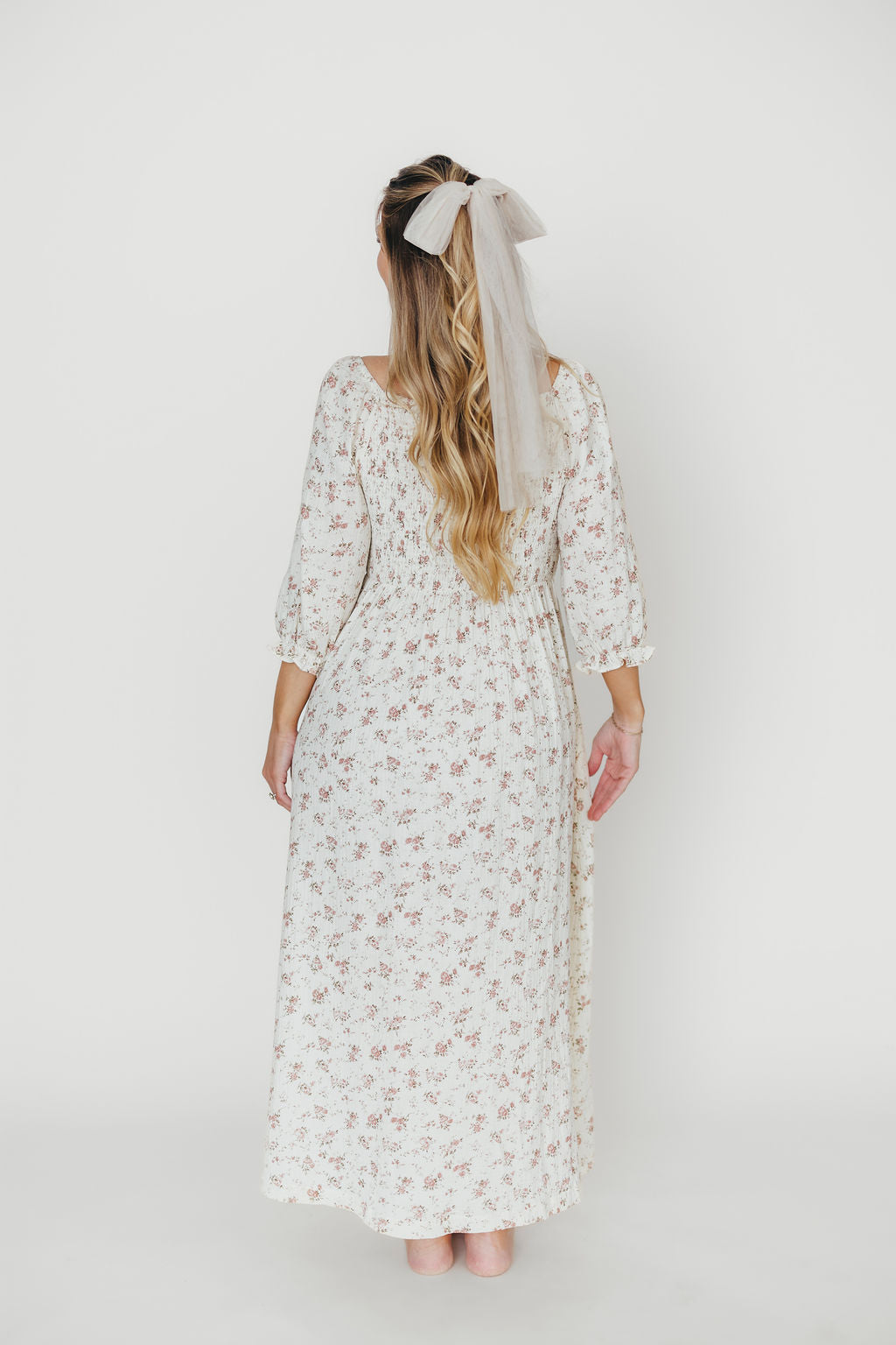 100% Cotton Smocked Maxi Dress for Women - Ivory/Mauve Floral Print | Bump Friendly Maternity Dress | Perfect for Summer, Beach Vacations & Special Occasions