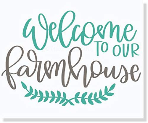 Farmhouse Vinyl Wall Decals - Laurel Leaf Welcome Sign for Home Decor in Turquoise/Gray