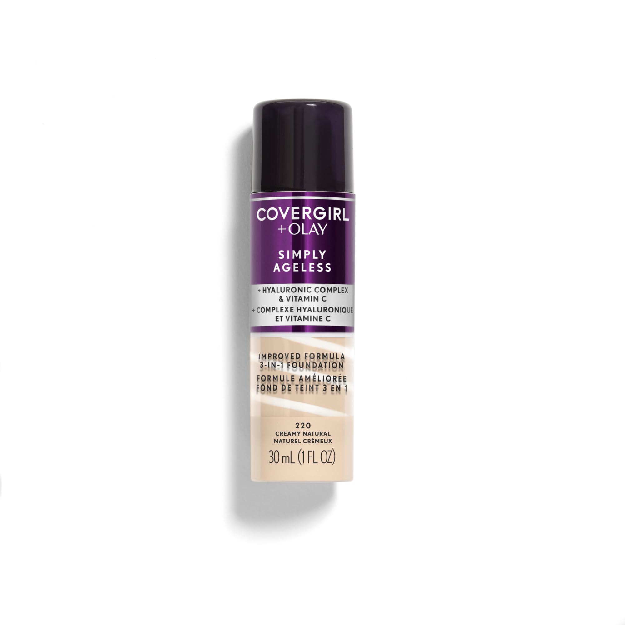 CoverGirl Olay Ageless 3-in-1 Liquid Foundation - Matte Finish with Hyaluronic Acid & Vitamin C for Flawless Skin
