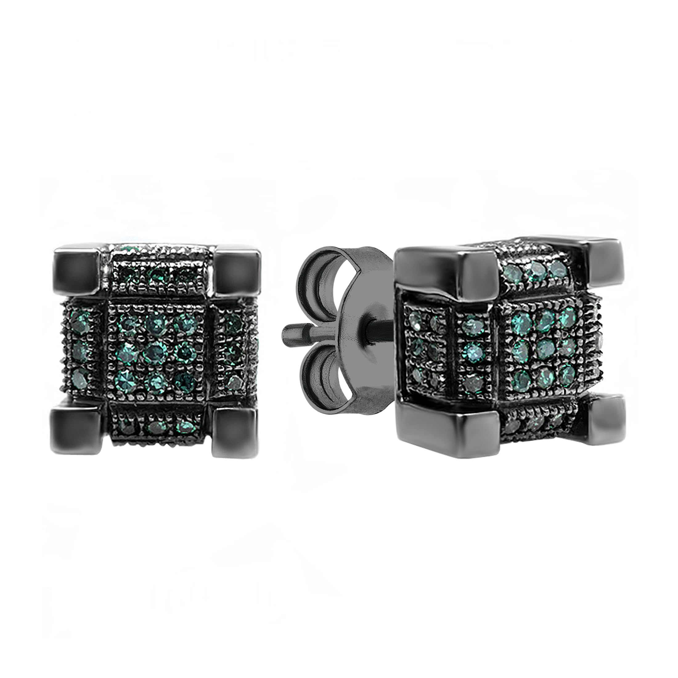 0.25ctw Round Diamond Hip Hop Cube Stud Earrings for Men - Black Plated 925 Sterling Silver | Dazzlingrock Collection | Perfect Gift for Birthday, Anniversary & Hip Hop Fashion