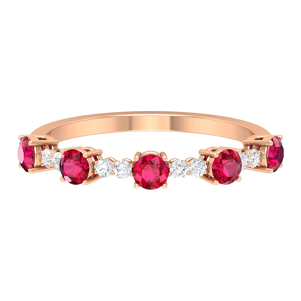 0.75 CT Ruby and Diamond Ring for Women - 14K Solid Gold Half Eternity Band with Red Ruby Stones | Elegant Jewelry Gift for Anniversary, Engagement, or Special Occasions