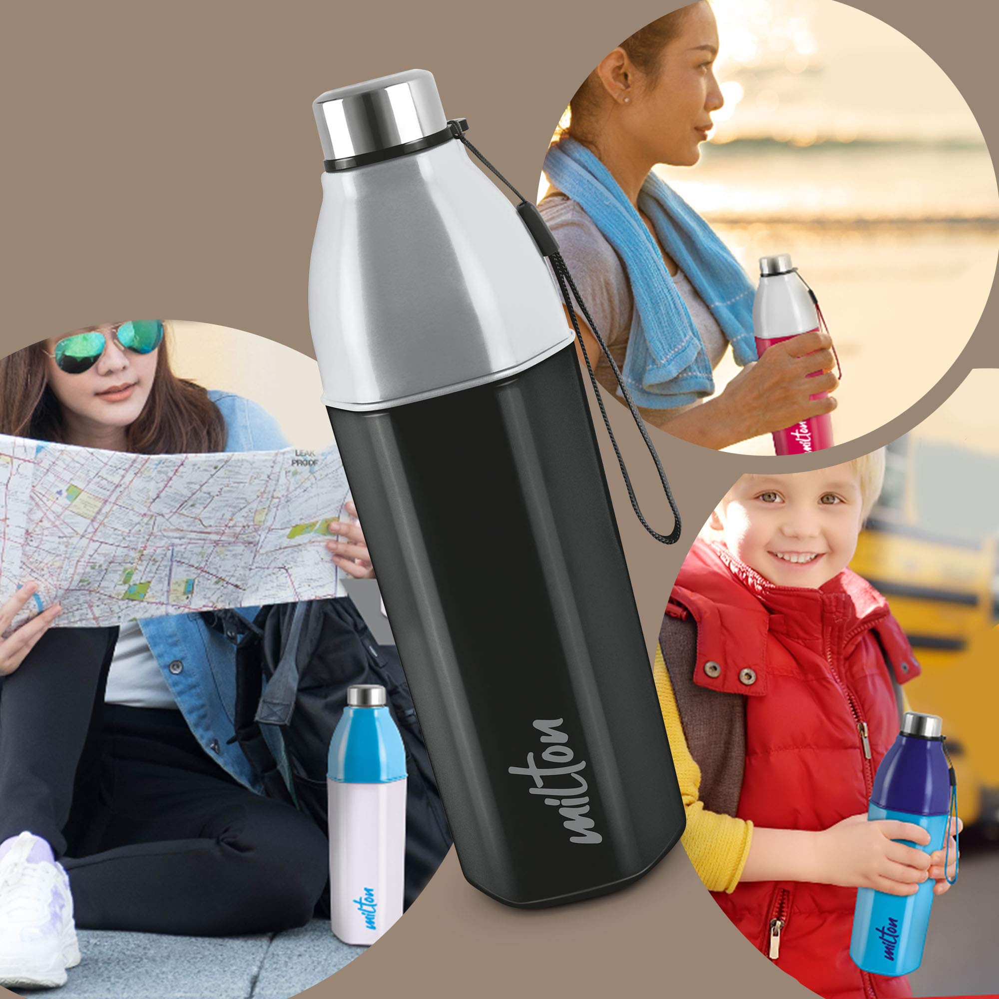 Milton Kool Hexone 1200 PU Insulated Water Bottle - 1.12L Leak Proof & BPA Free Stainless Steel Thermos - Perfect for Gym, Hiking, Office & Travel Accessories - Keeps Drinks Hot/Cold for Hours (Black)