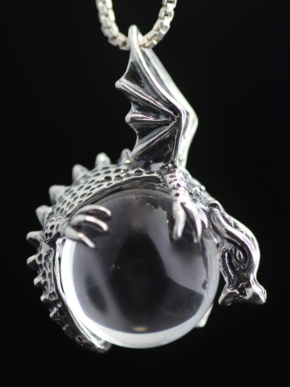 Silver Crystal Dragon Pendant Necklace with Orb Charm - Perfect for Fantasy Lovers, Cosplay & Gift Giving