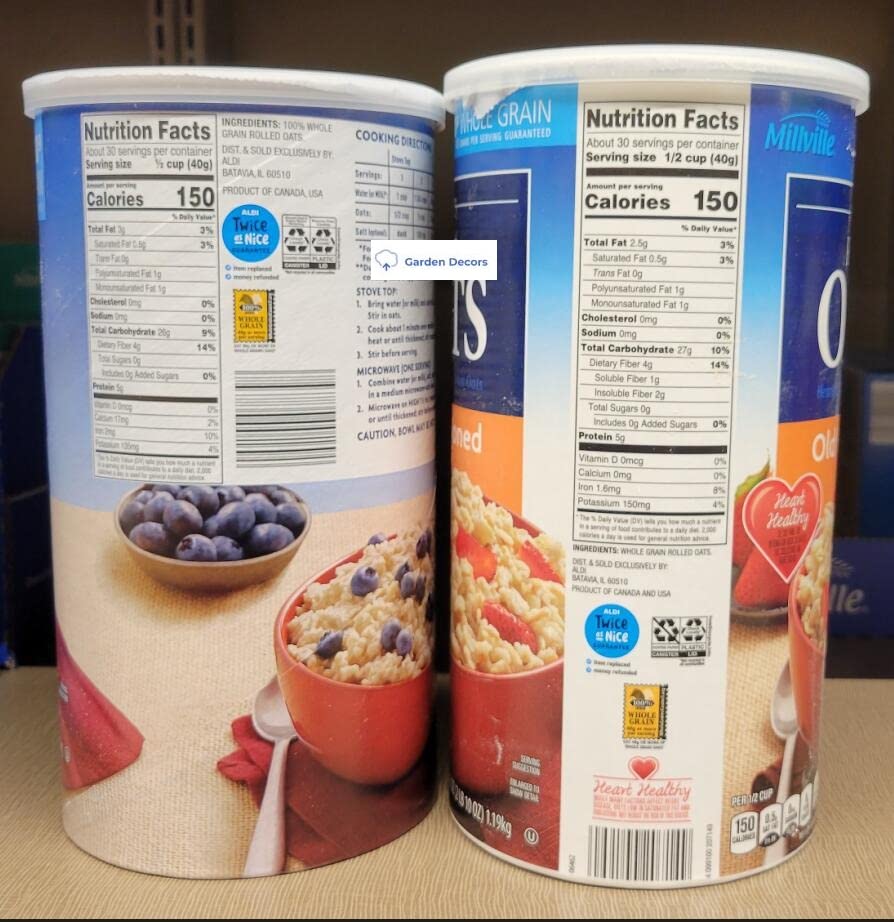 Millville Rolled Oats - 100% Whole Grain Hearty Oats, Quick Cook & Old Fashioned, 42oz (1.19kg) 2-Pack - Perfect for Breakfast, Baking & Healthy Snacks