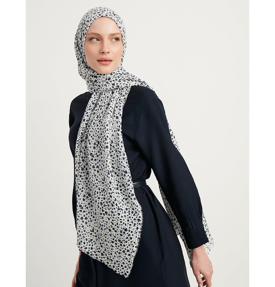 Ditsy Floral Crinkle Cotton Hijab Shawl - Bright White Scarf for Women | Modest Fashion, Prayer, Everyday Wear & Special Occasions