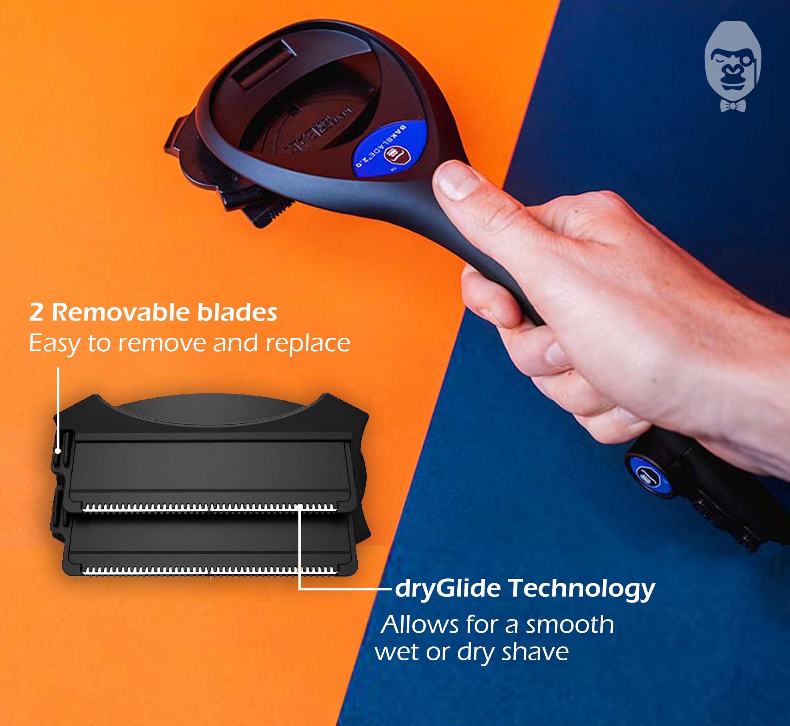 Bakblade 2.0 Men's Back Hair Shaver - DIY Body Groomer with Safety Blade Technology, Ergonomic Handle for Wet & Dry Shaving (Includes Extra Blades) - Perfect for At-Home Grooming, Back Hair Removal & Smooth Skin Care