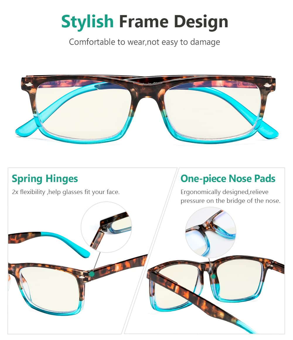 Blue Light Blocking Computer Glasses for Men & Women - Eyekepper Anti-Glare Reading Glasses with Tortoise-Blue Frame - Reduce Eye Strain for Office Work, Gaming & Screen Time