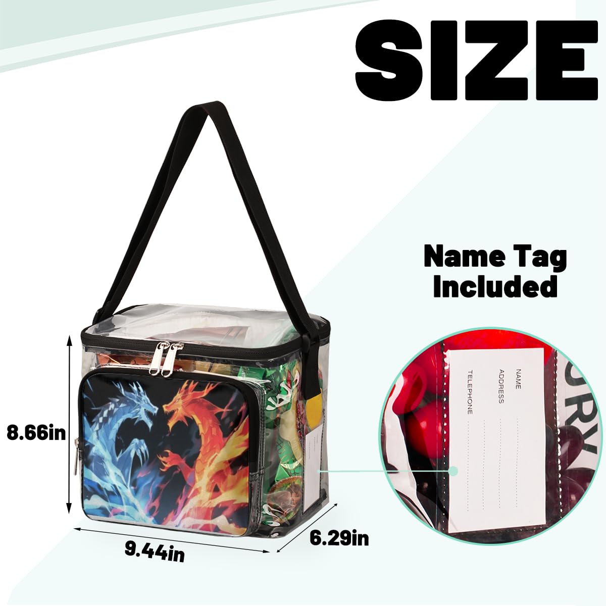 GzLeyigou Clear Transparent Tote Bag with Abstract Dragon Print - Crossbody Shoulder Bag for Lunch, Outdoor Travel, Picnic, Concerts & Sports Events (Stadium Approved) | Perfect for Music Festivals, Beach Days and Shopping Trips