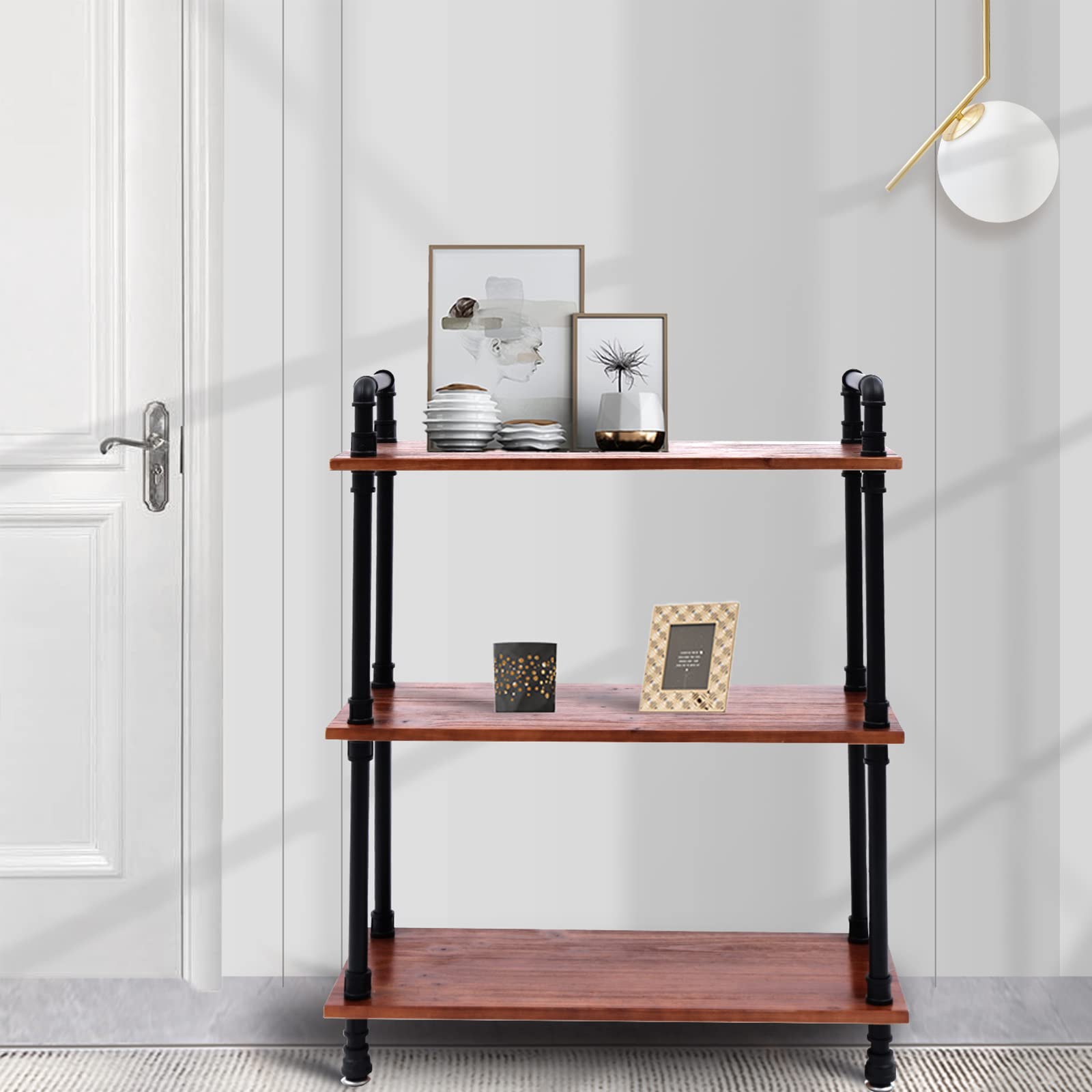 Vintage Industrial 3-Tier Bookshelf - Wood & Pipe Open Shelving Storage for Living Room, Kitchen, Office | Perfect for Home Decor, Book Display & Organization