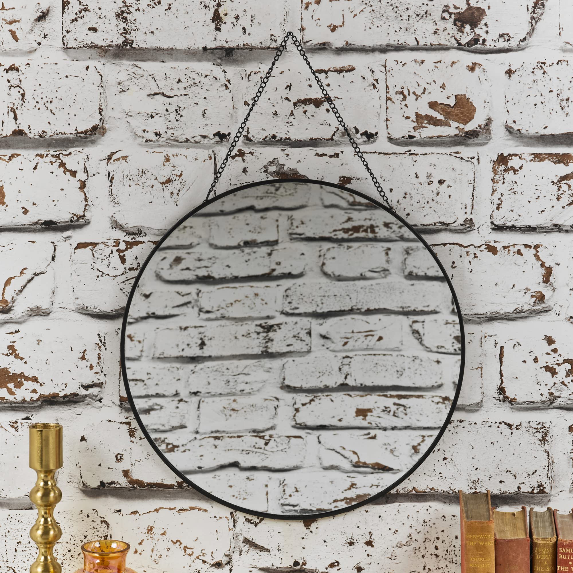 URBNLIVING 30cm Round Hanging Wall Mirror - Gold or Black - Elegant Home Decor for Hallway, Bathroom & Bedroom - Perfect for Small Spaces and Vanity Areas