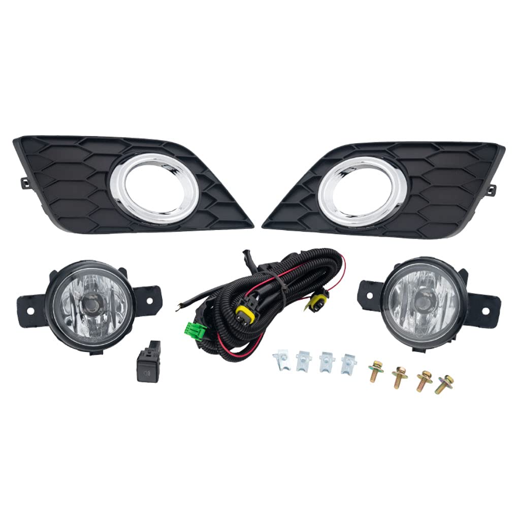 CONCEPT AUTOMOTIVE Fog Lights Replacement for 2016-2018 Nissan Sentra - Clear Lens Fog Light Assembly with Bezel, Switch & LED Bulbs | Perfect for Night Driving & Bad Weather Visibility