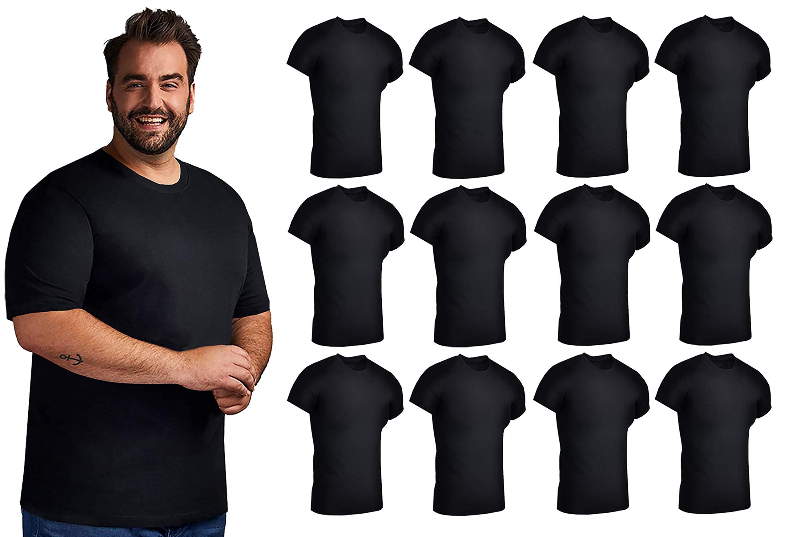 BILLIONHATS 12 Pack Big & Tall Men's Cotton T-Shirts - Premium Fitted Lightweight Short Sleeve Tees for Casual Wear, Gym & Everyday Comfort