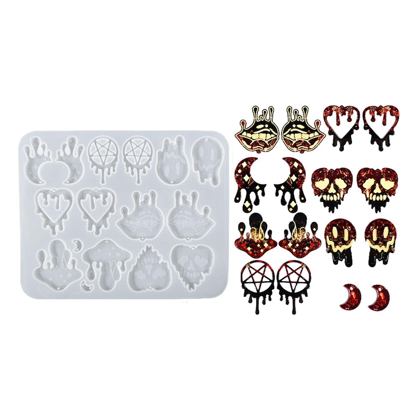 GEKUPEM 8 Pairs Halloween Silicone Molds for Earrings & Pendants - DIY Resin Casting Molds for Epoxy Jewelry Making, Halloween Party Decorations & Handmade Craft Supplies - Perfect for Halloween Gifts, Home Decor & DIY Projects