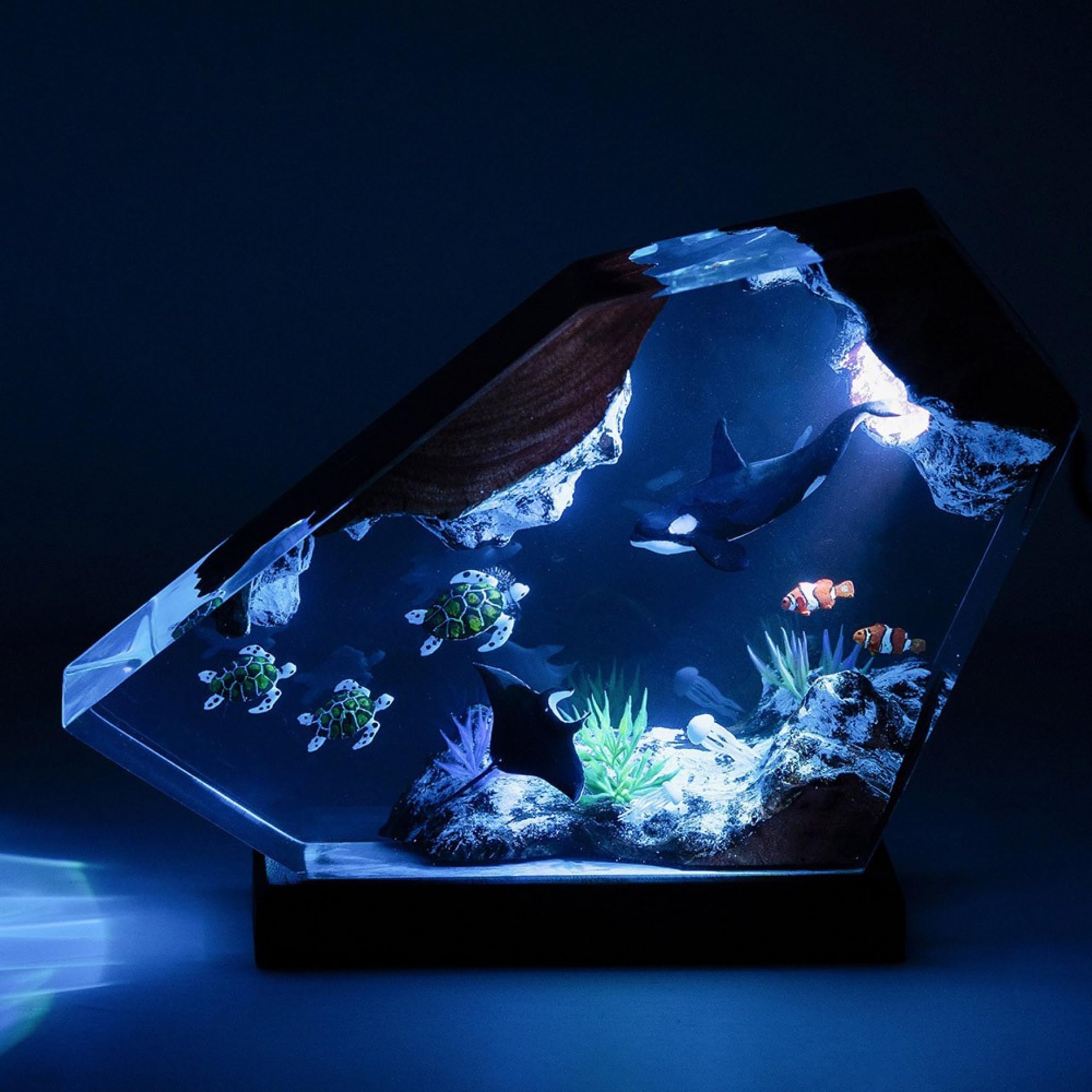 Orca & Turtle Resin Night Light - 4x6 Inch Ocean Themed Wood Lamp with Diver Diorama | Perfect Gift for Marine Lovers, Kids Room Decor & Bedside Lighting