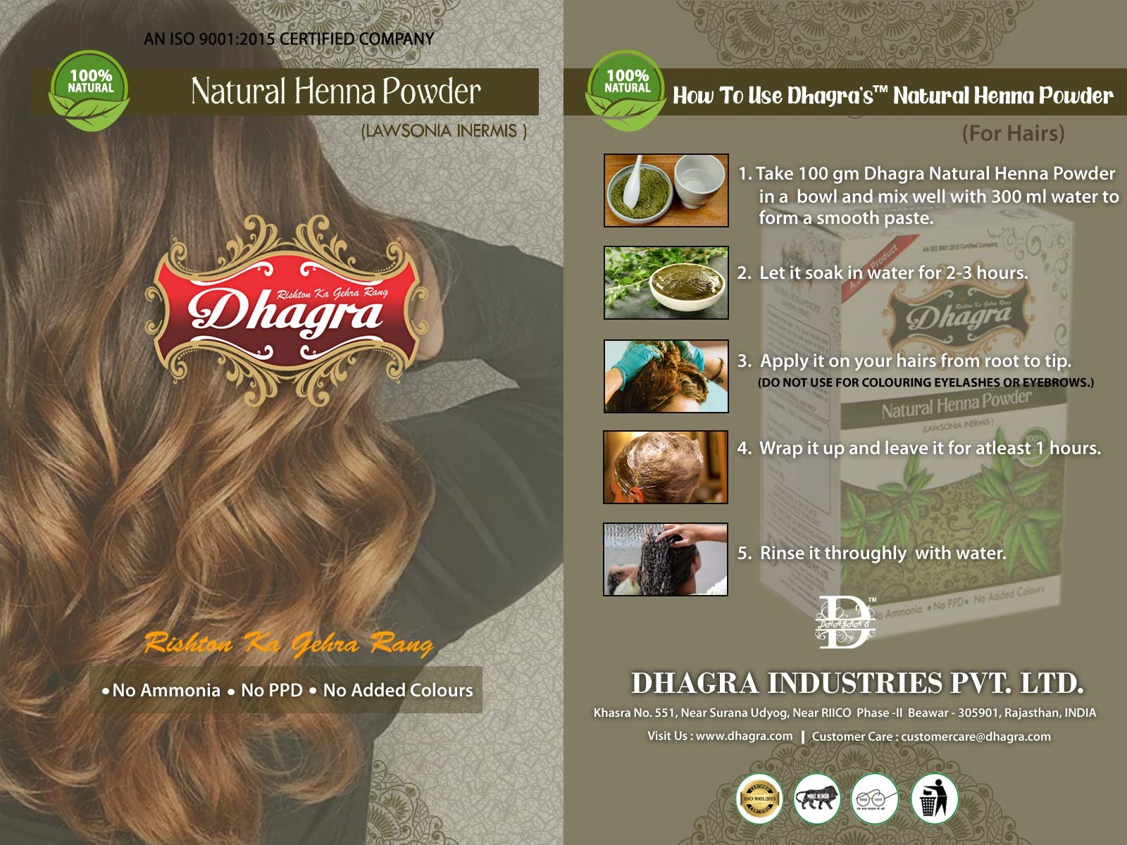 Dhagra's 100% Natural Henna Powder for Hair & Body Art - 250g (Pack of 3) | Safe, Organic Mehndi Dye for Bridal, Festivals & DIY Tattoos