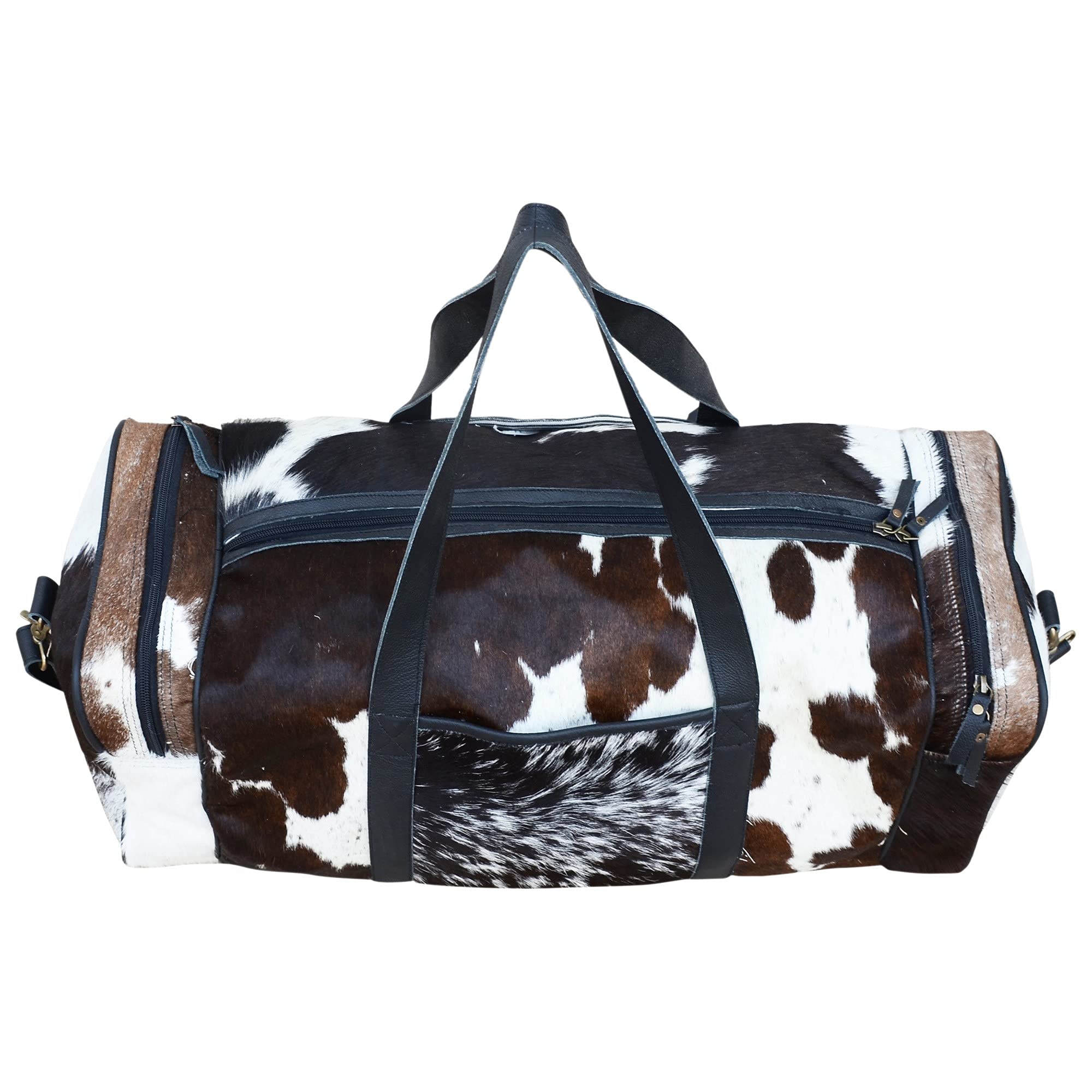 Premium Extra Large Cowhide Duffel Bag - Tricolor Leather Travel, Gym & Weekender Overnight Bag | Durable & Stylish for Business Trips, Vacation & Sports Gear Storage