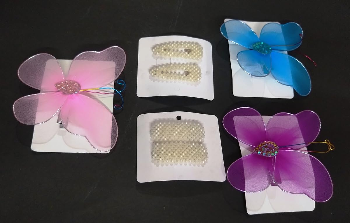 PRW Hair Accessories Set - 3 Butterfly Hair Clips & 2 Pairs of Barrettes for Women & Girls | Perfect for Weddings, Parties & Daily Styling