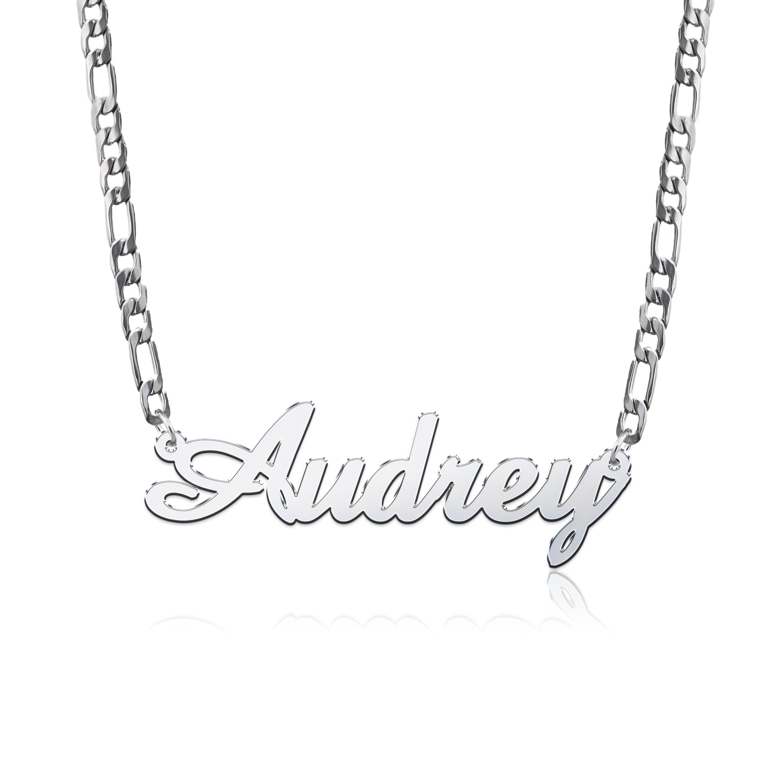 Custom Personalized Name Necklace for Women - Engraved Nameplate Pendant with Figaro Chain - Perfect Gift for Birthday, Anniversary & Mother's Day