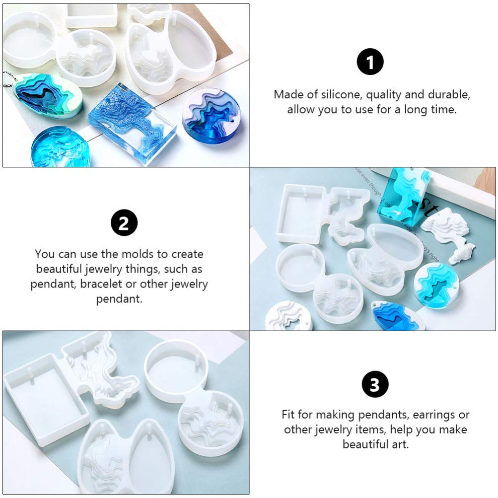 EXCEART 3-Piece Island Pendant Silicone Mold Set for Resin Jewelry Making - DIY Ocean Wave, Beach Theme Charms & Pendants - Perfect for Necklaces, Keychains & Craft Projects