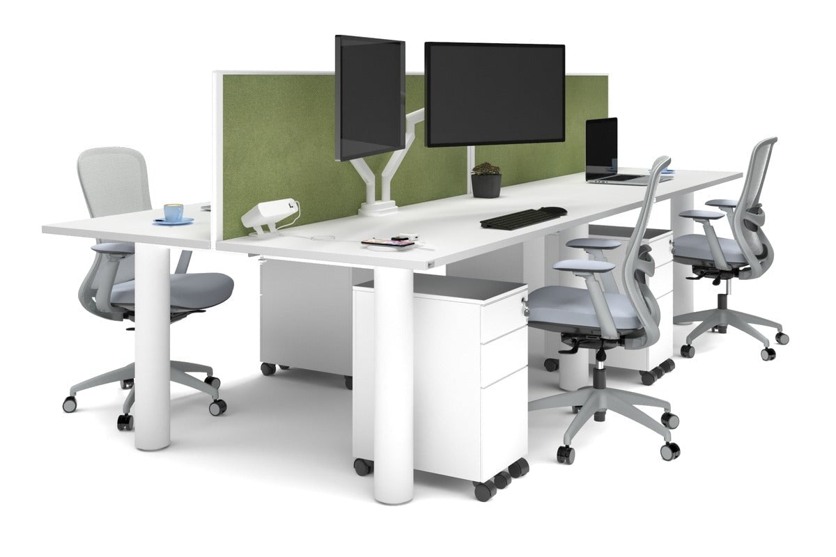 Quadro Cylinder Leg 4-Person Office Workstation Desk [1600L x 700W] - Modern Office Furniture for Team Collaboration & Productivity