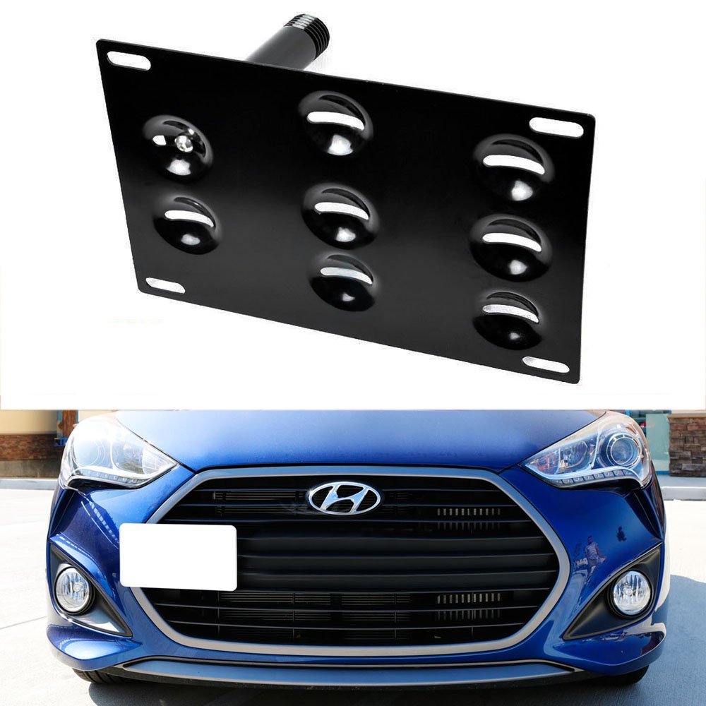 Hyundai Veloster Front Bumper Tow Hook License Plate Mounting Bracket Holder - Durable & Easy Installation for Custom Car Styling (Perfect for Car Shows, Off-Roading & Street Legal Compliance)
