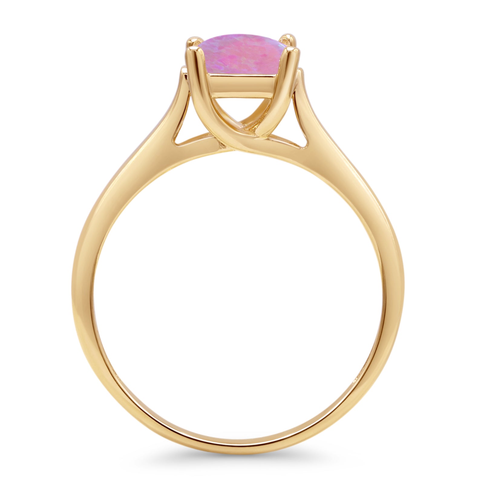 14K Yellow Gold Princess Cut Lab-Created Pink Opal Solitaire Ring for Women – Elegant Engagement, Wedding, Anniversary Gift Idea