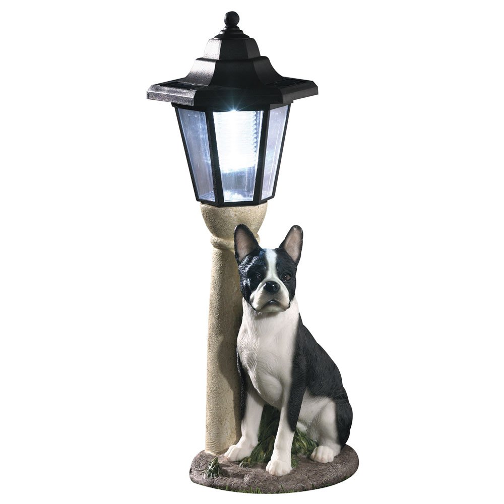 Solar Powered Boston Terrier Lantern - LED Resin Dog Sculpture for Garden Decor, Outdoor Pathway Lighting, Patio & Yard Ornament - Weatherproof Solar Garden Light