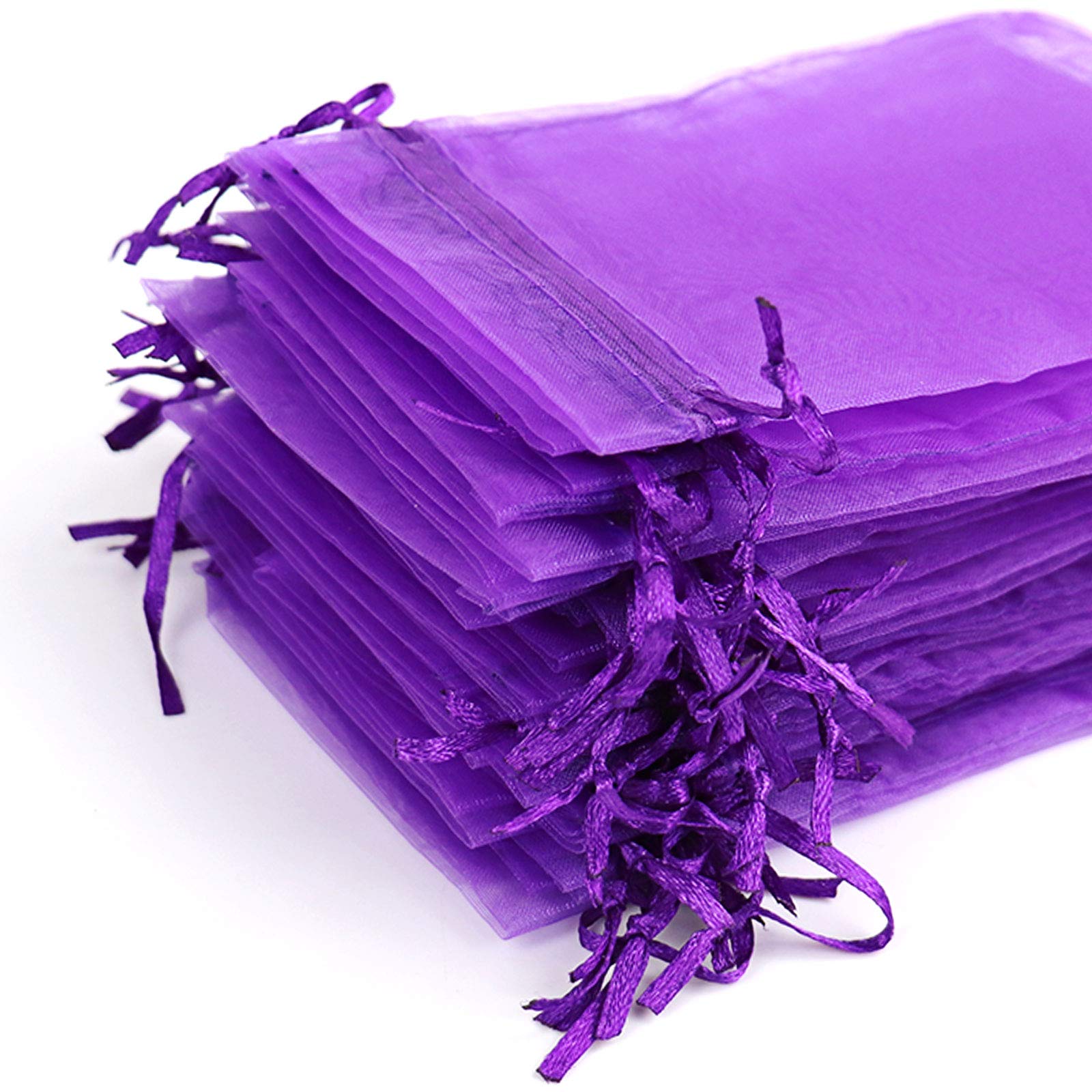 Lautechco 100Pcs 5x7 Inches Purple Organza Drawstring Gift Bags - Elegant Mesh Favor Pouches for Christmas Presents, Wedding Favors, Party Decorations & Jewelry Packaging