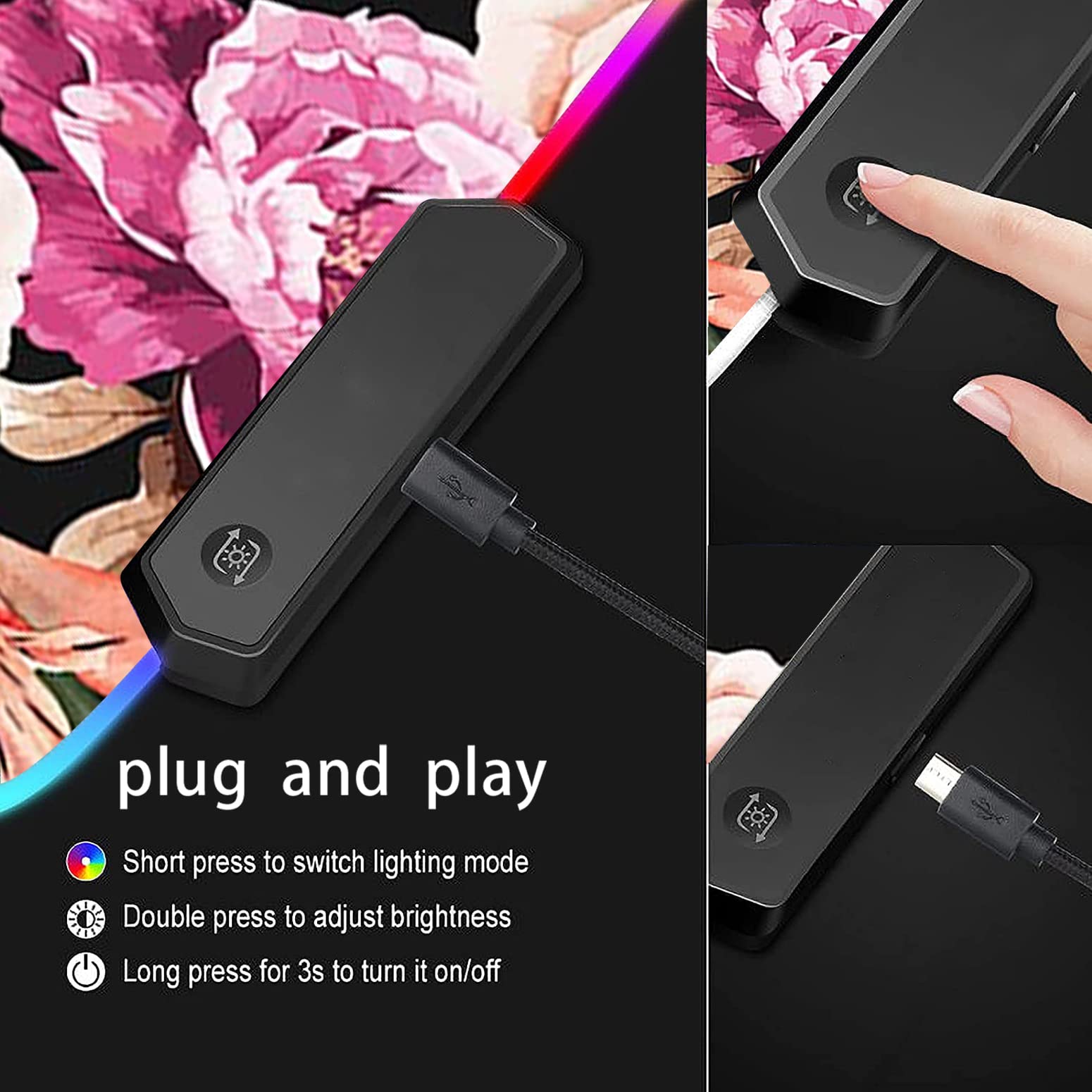 RGB Gaming Mouse Pad with LED Lights - Large Non-Slip Desk Mat for Keyboard & Mouse | Waterproof Optical Surface | Perfect for PC Gaming Setup | Features Philippians 4:13 Bible Verse & Peony Flower Design