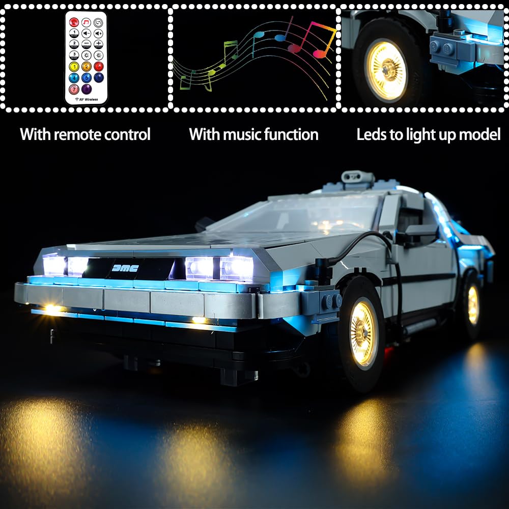 Kyglaring LED Lighting Kit for Lego Creator Expert Back to The Future Time Machine 10300 Model Building Kit – Standard RC Sound Version (Compatible with Lego Sets, Perfect for Display & Nighttime Play)