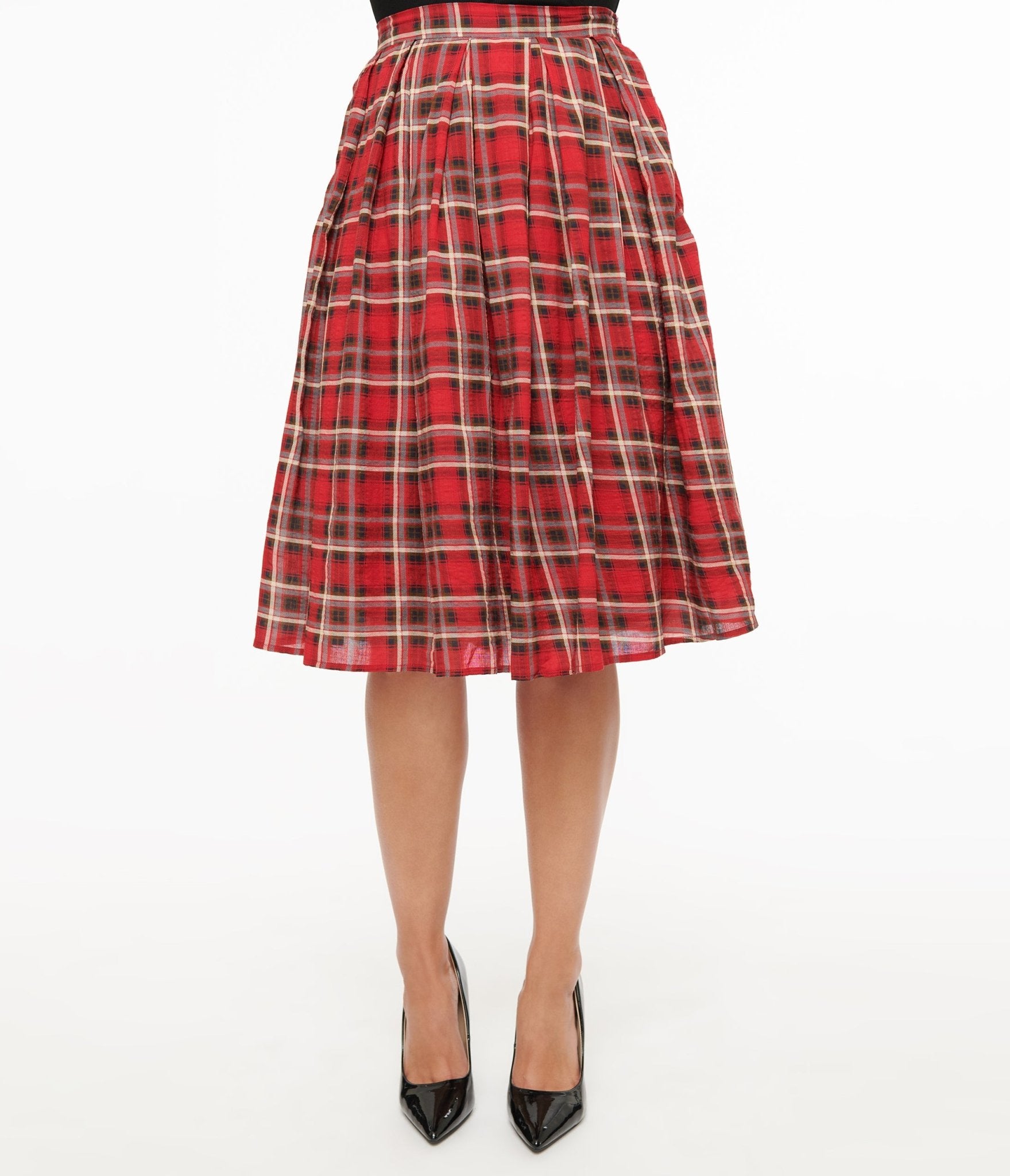 Stylish Red Plaid Fit & Flare Cotton Skirt for Women - Perfect for Casual Outings, Parties & Fall Fashion
