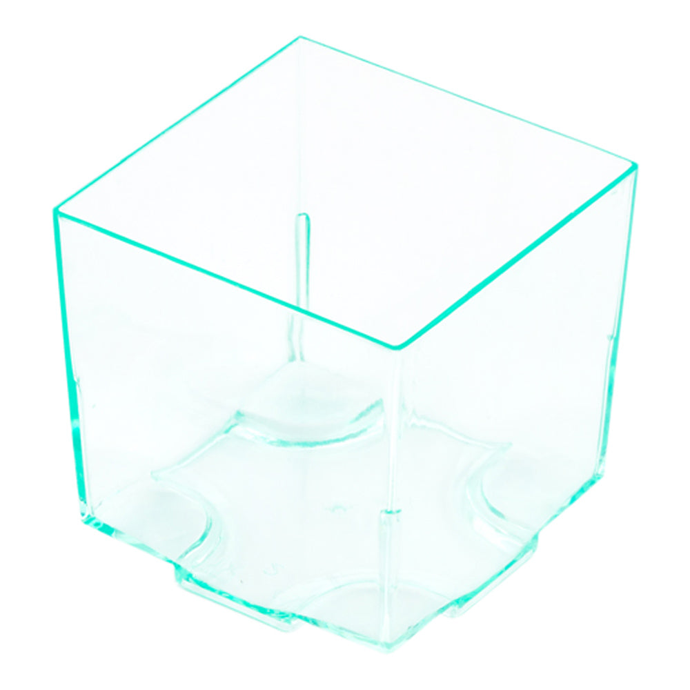 100 Pack 3 oz Square Seagreen Plastic Cups & 100 Silver Mini Forks Set - Perfect for Parties, Weddings, and Picnics