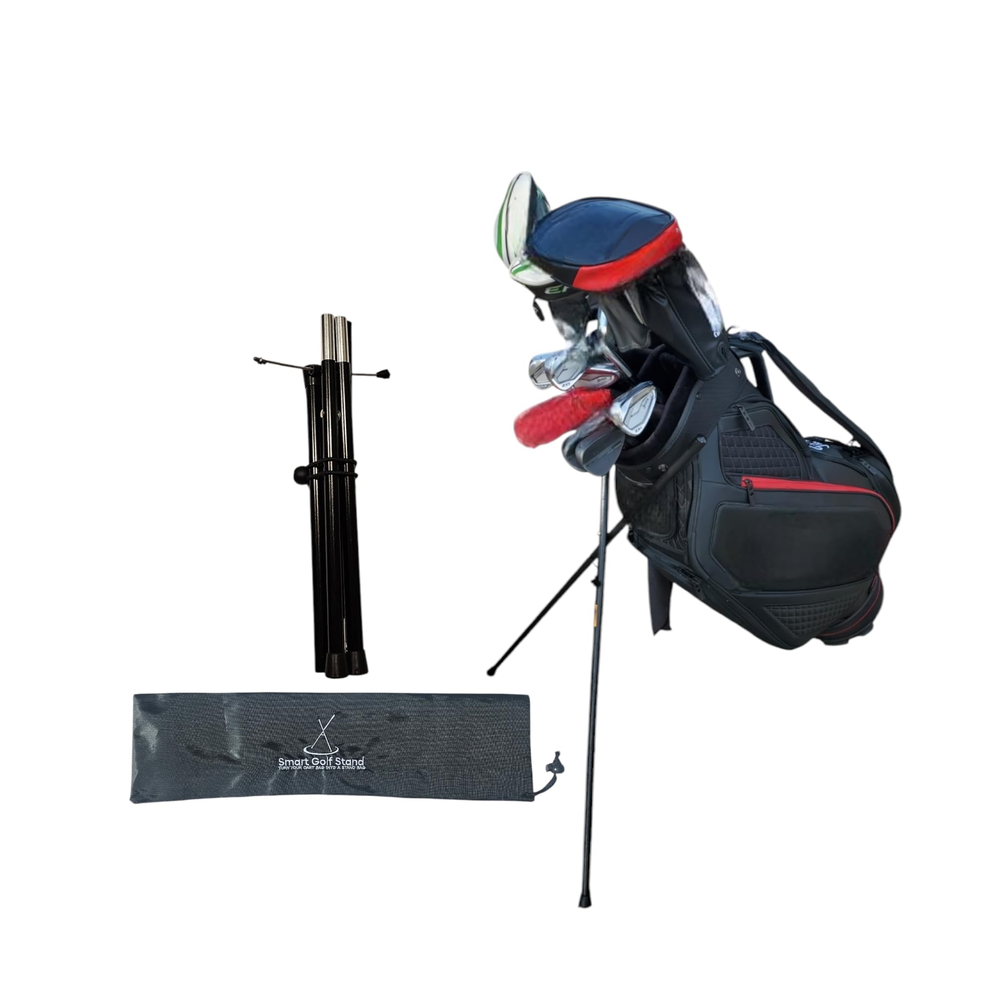 2.0 Steel Rope Cord Black Smart Golf Bag Stand - Foldable Legs Only, Lightweight & Portable Golf Stand Attachment - Golf Bag Accessories for Easy Carrying (Black-Aluminum) - Perfect for Golf Courses, Driving Ranges & Travel