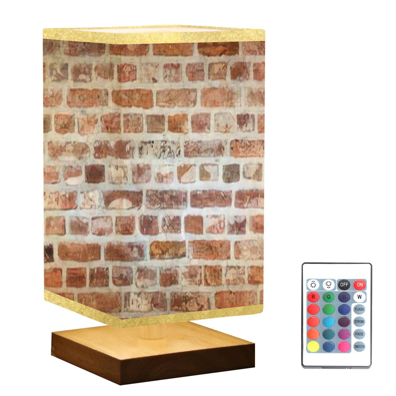 Vintage Red Brick Wall Square Bedside Table Lamp with Wooden Base & Flaxen Fabric Shade - Dimmable Nightstand Lamp for Bedroom, Living Room, Office - Perfect for Reading, Relaxing & Creating Cozy Ambiance