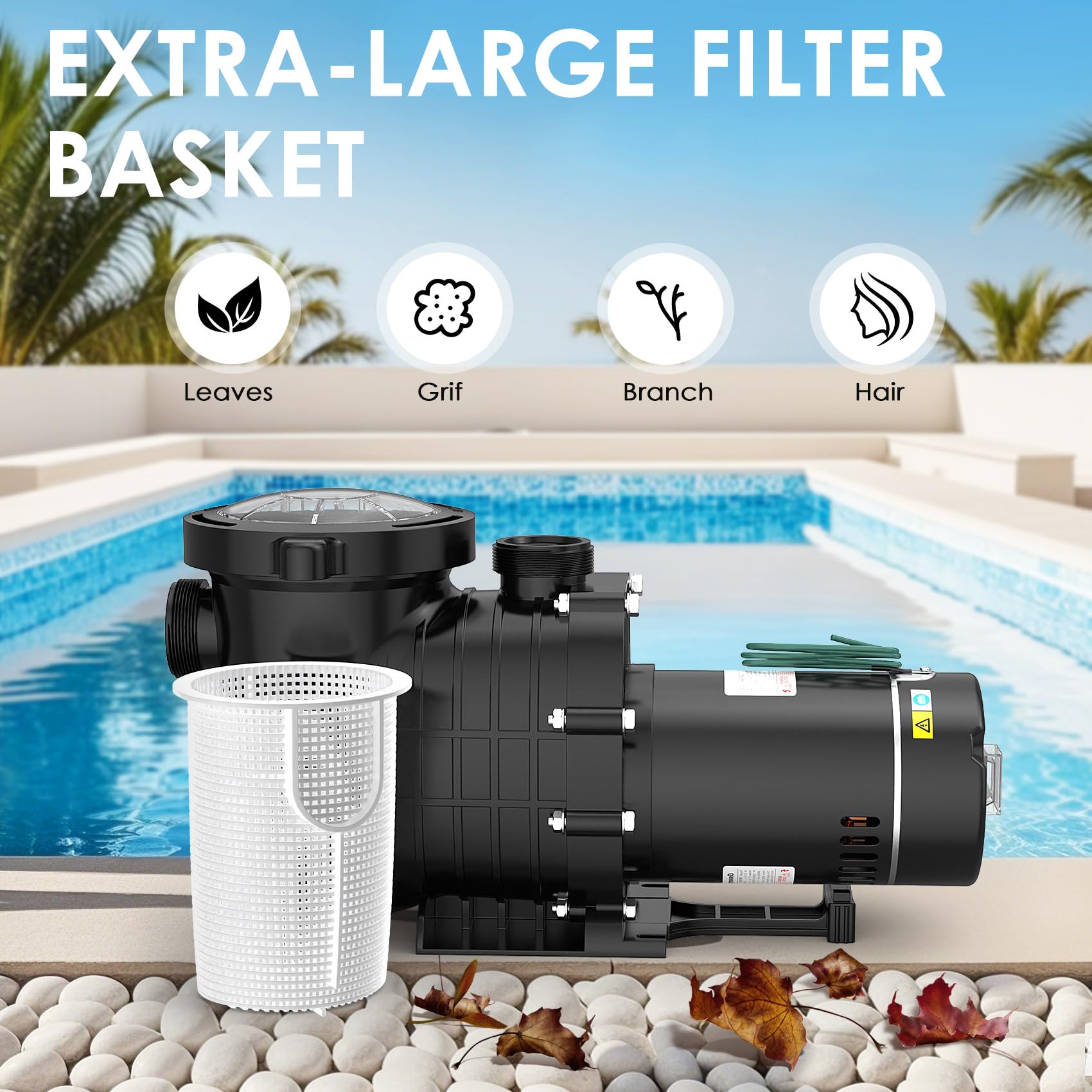 Seeutek 2.0 HP 6900 GPH Swimming Pool Pump - Self Priming for Above Ground & Inground Pools, Dual Voltage 110V/220V, 60Hz Silent Operation with Strainer Basket - Perfect for Backyard, Residential & Commercial Pool Maintenance