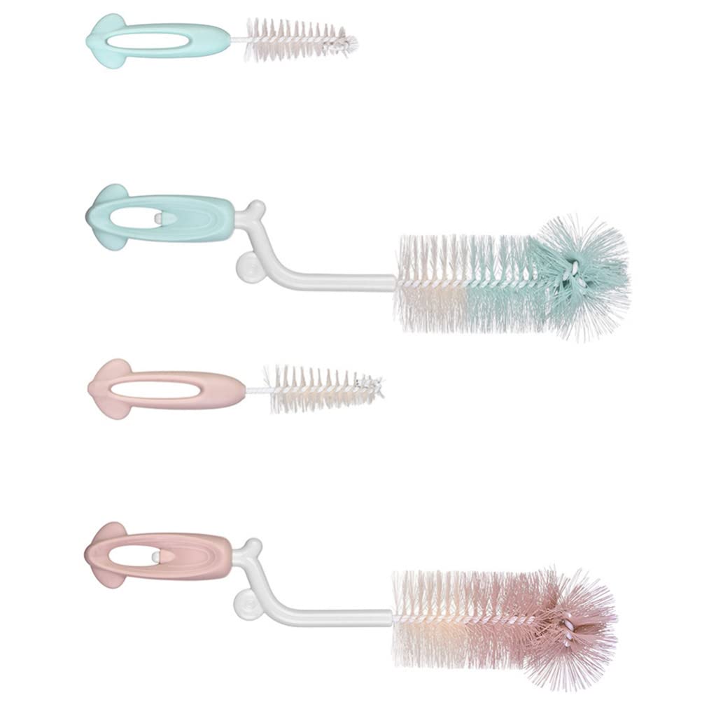 Toddmomy 2-Pack Baby Bottle Brush Set with Nipple Brush - Flexible Rotating Sponge Head Cleaning Kit for Nursing Bottles & Pacifiers (Blue & Pink) - Perfect for Newborn Care & Baby Feeding Essentials