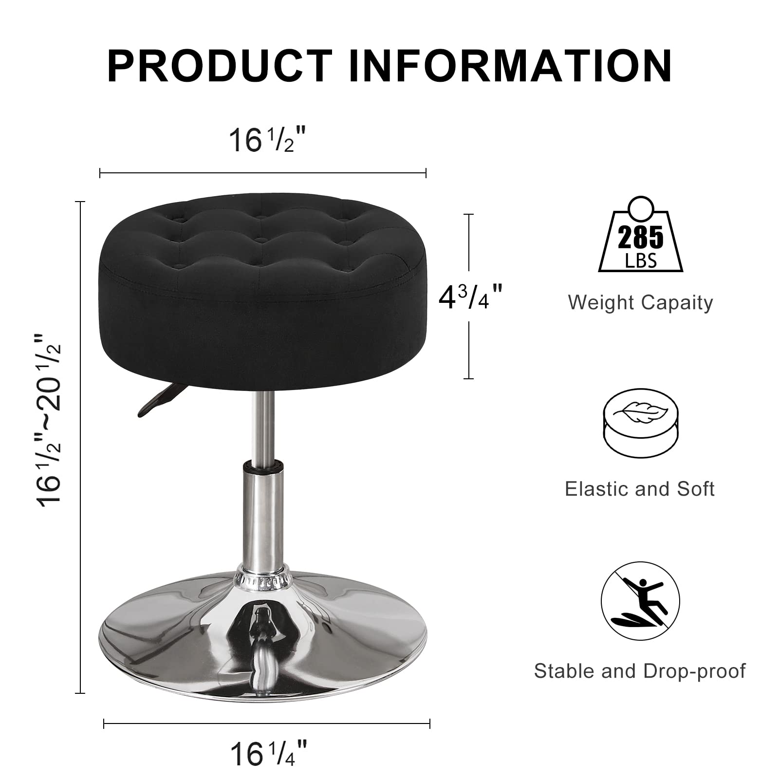 Modern Round Velvet Vanity Stool - Black Velvet Ottoman Makeup Stool for Bedroom, Living Room & Entryway | Contemporary Accent Seat for Dressing Table, Boudoir & Home Decor