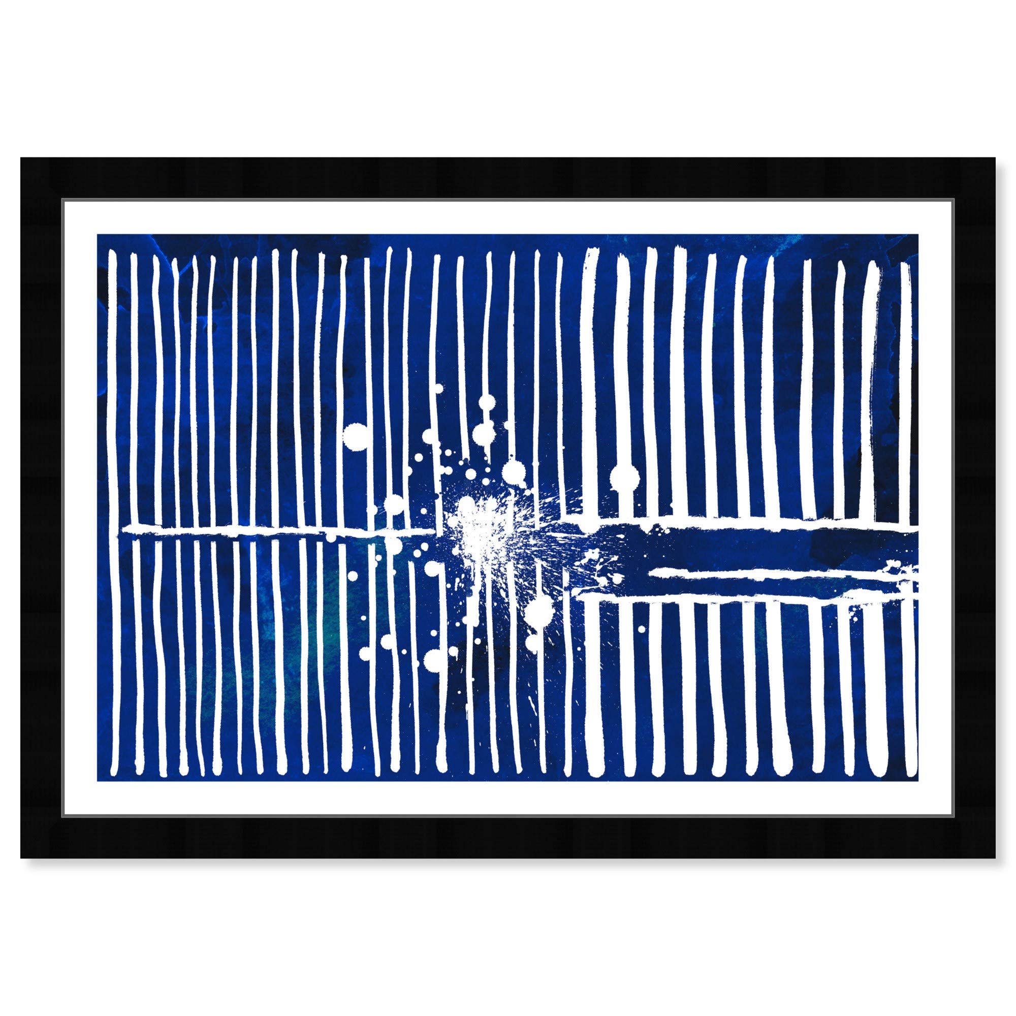Wynwood Studio Abstract Framed Wall Art Print - 'Love Forcefield Navy Velvet' Painting - Modern Home Decor - 19x13 Inches - Blue & White Canvas - Perfect for Living Room, Bedroom or Office Decoration