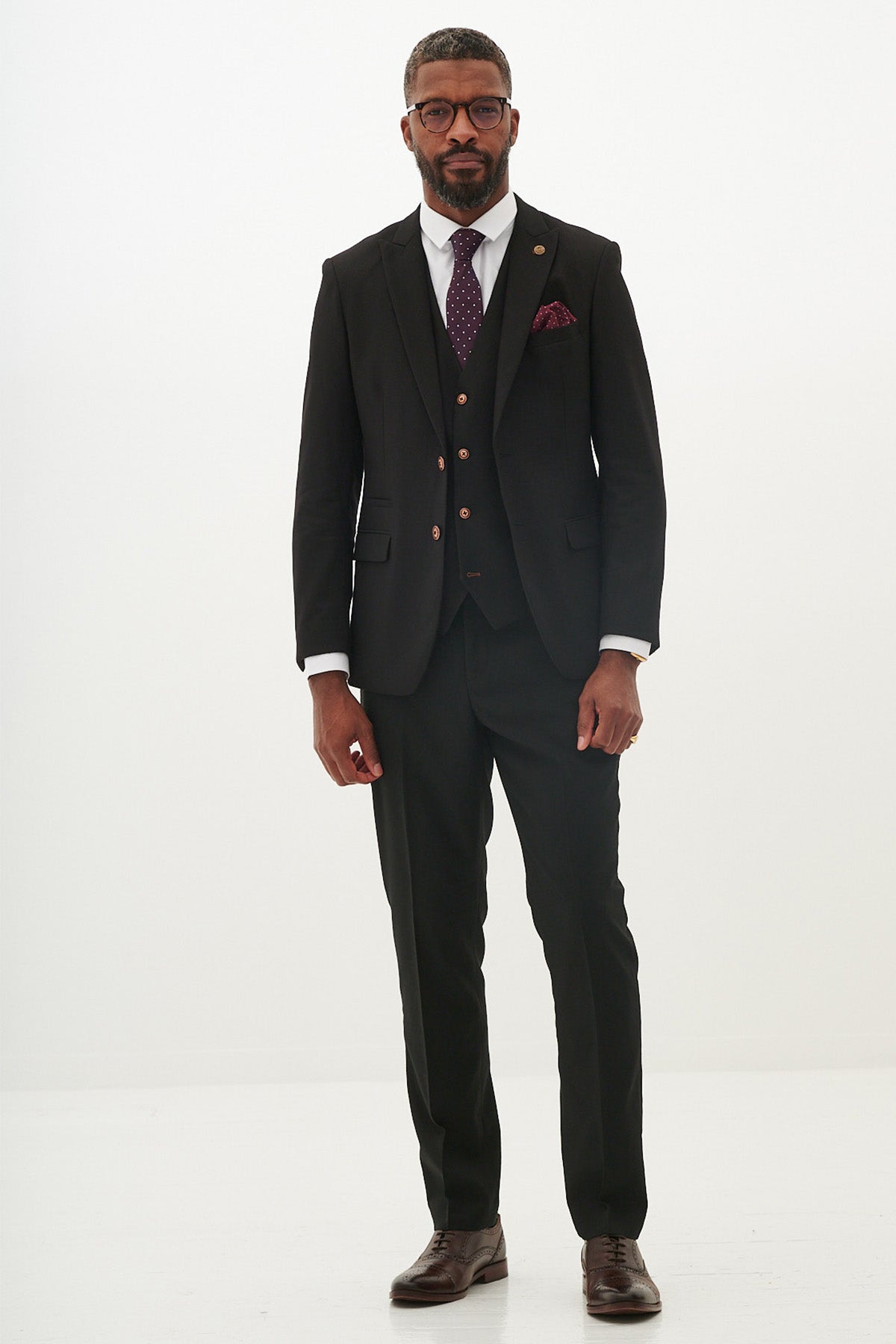 Premium Black Three-Piece Suit with Contrast Buttons for Men - Formal Business Attire, Wedding & Special Occasions