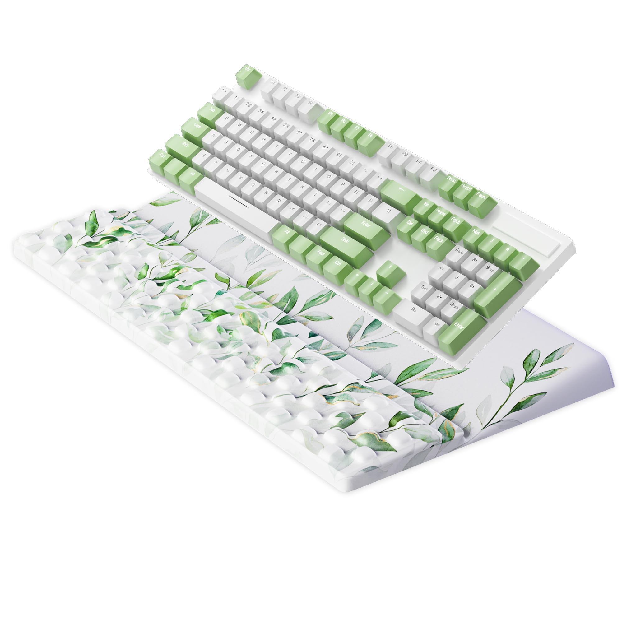 Ospelelf Ergonomic Keyboard Wrist Rest Pad - Comfortable Keyboard Stand Holder for Office & Home Desk Accessories - Green Leaves Pattern - Ideal for Typing, Gaming & Long Work Sessions